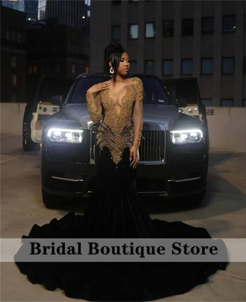 

Luxury Black Long Prom Dress Evening Dresses Graduation Party Gown Bead Crystals Diamonds Evening Dress Customized