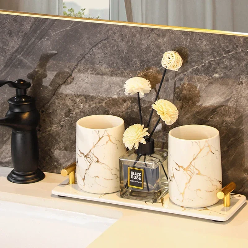 Ceramic Bathroom Cleansing Package Bathroom and Toilet Accessories Lotion Bottle Toothbrush Cup Bathroom Desktop Storage Tray