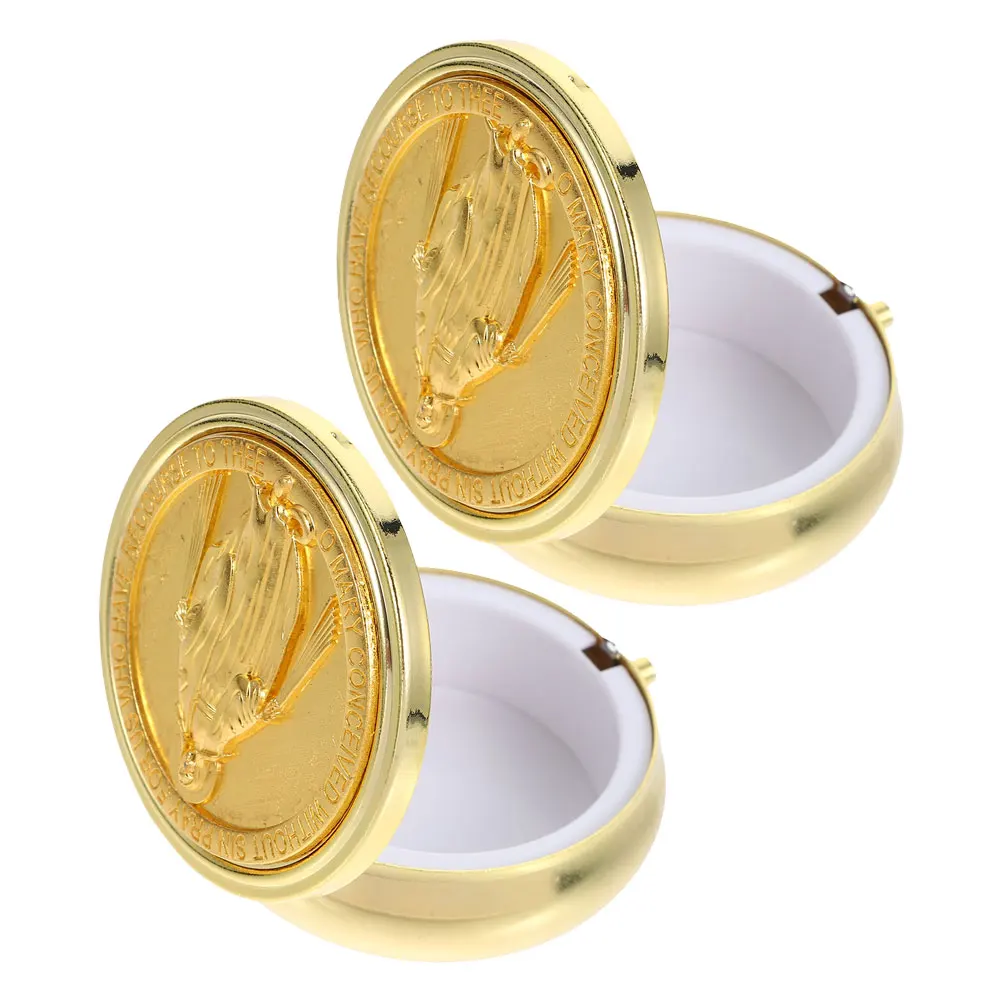

2pcs Vintage Round Metal Gift Box Jewelry Case For Rosary Communion Storage Small Organizer Necklace Bracelet Ring