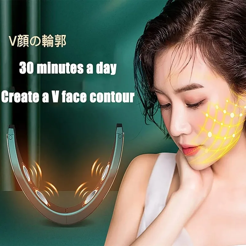Microcurrent EMS อุปกรณ์ยกกระชับผิวหน้ากระชับสัดส่วนการสั่นสะเทือนความร้อน Double Chin V รูปร่างเข็มขัดยก Face เครื่องนวดประคบร้อน