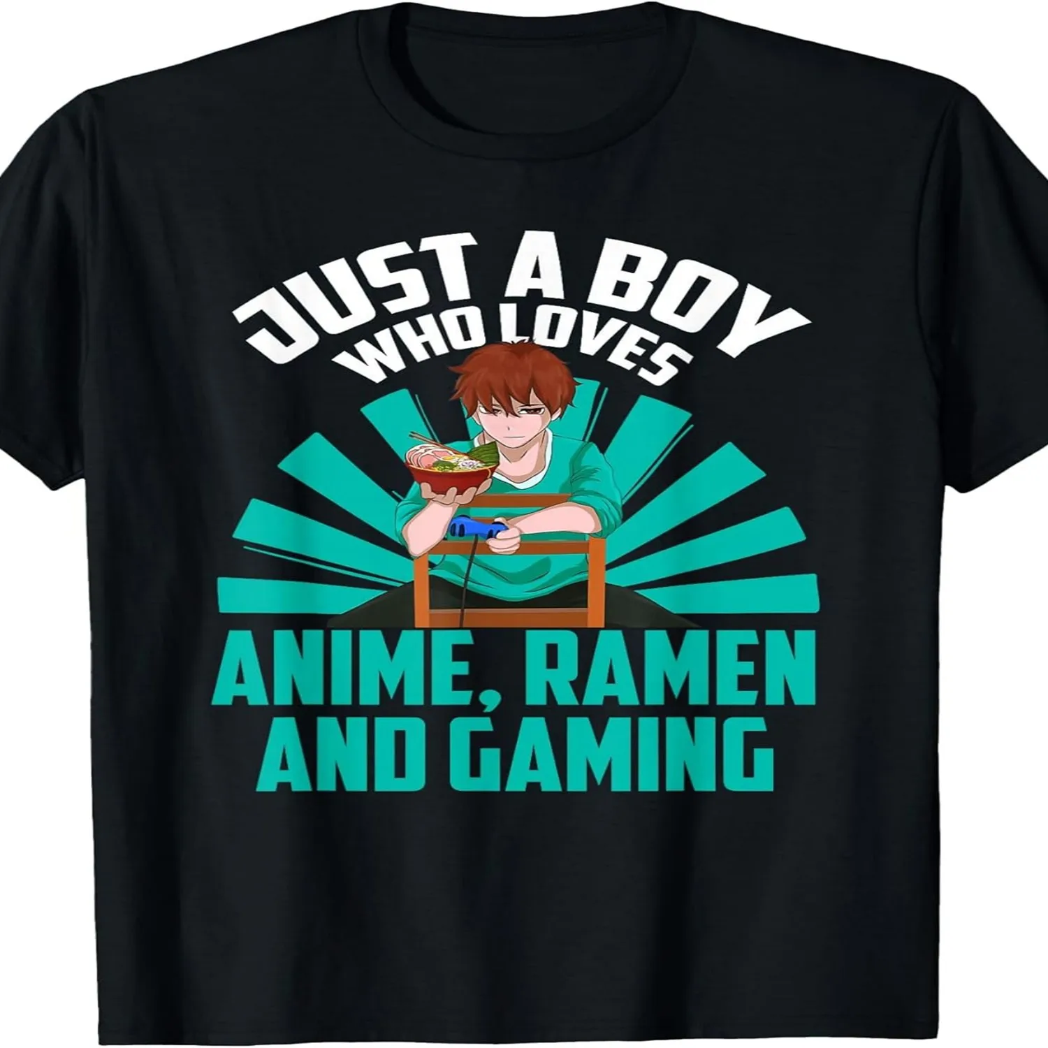 Just A Boy Who Loves Anime Ramen And Gaming Japanese Anime T-Shirt jpgSame style for men and women 2025 summer short-sleeved printed T-shirt pure 220G 100% cotton t shirt, Gift tshirt