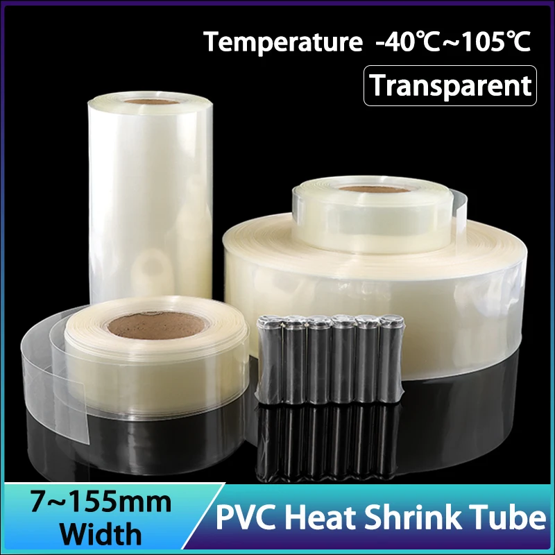 

1~10m Transparent 18650 Lipo Battery PVC Heat Shrink Tube Pack 7~155mm Cable Sleeve Lithium Insulated Film Wrap Case Protection