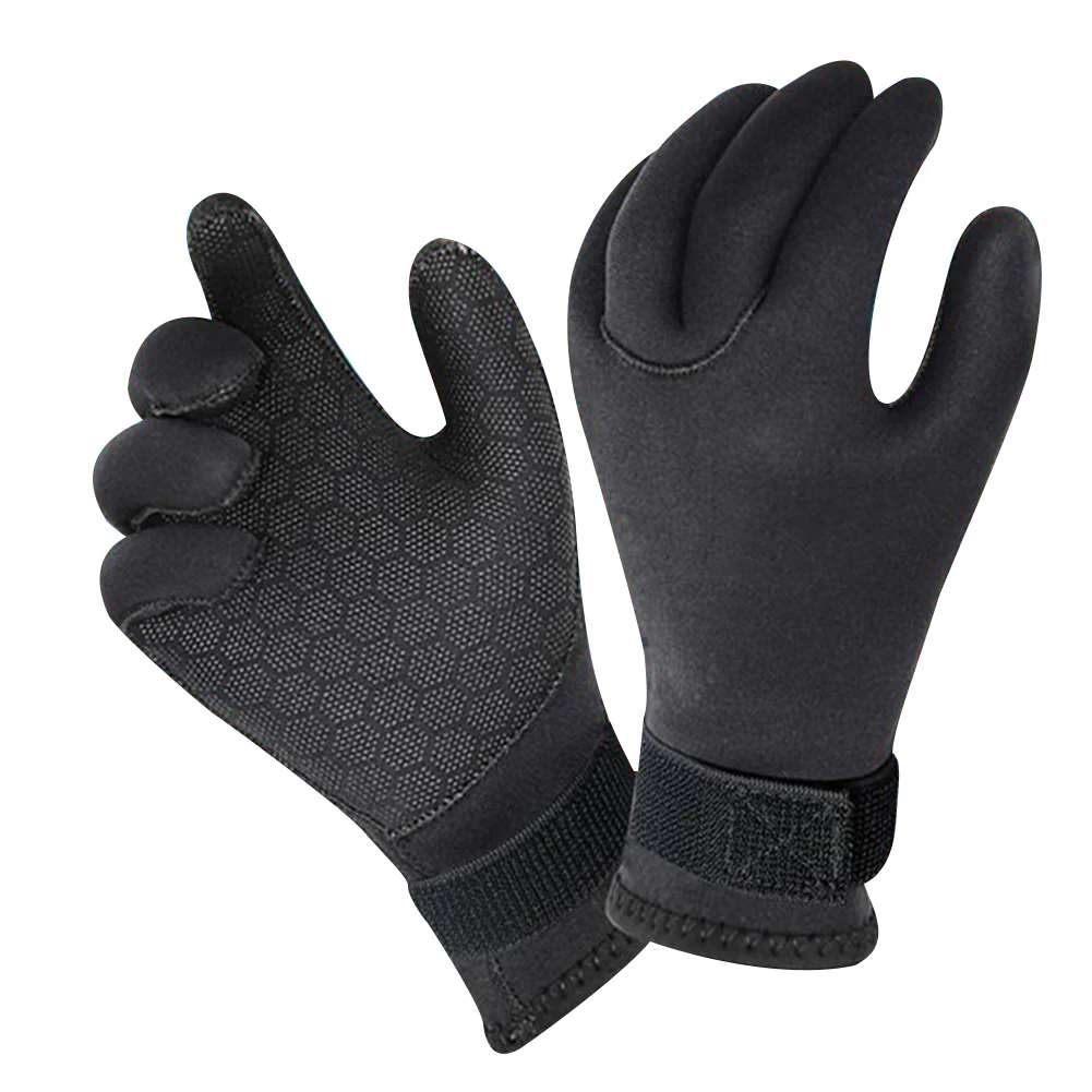 Water Gloves Five Finger Warm Wetsuit Winter Gloves with Adjustable Strap 3 Mm Neoprene Anti-Slip Winter Gloves Stab-Resistant