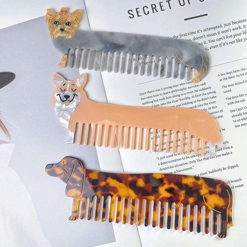 【HGPA】Puppy Acetate Hair Combs Wide Large Tooth Pocket Hair Comb Hair Brush Anti-static Hairdressing Tools