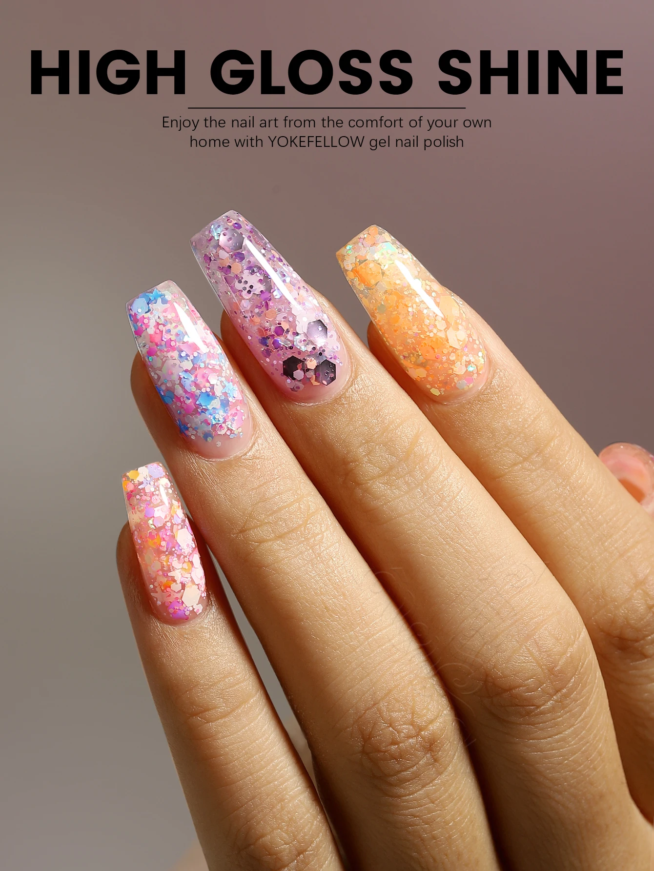 YOKEFELLOW Glitter เจลเล็บ 10ml สีชมพู Sparkly GEL เพชรเงา Soak Off Glitter UV เจลสําหรับเล็บ Art YM240 สีชมพู