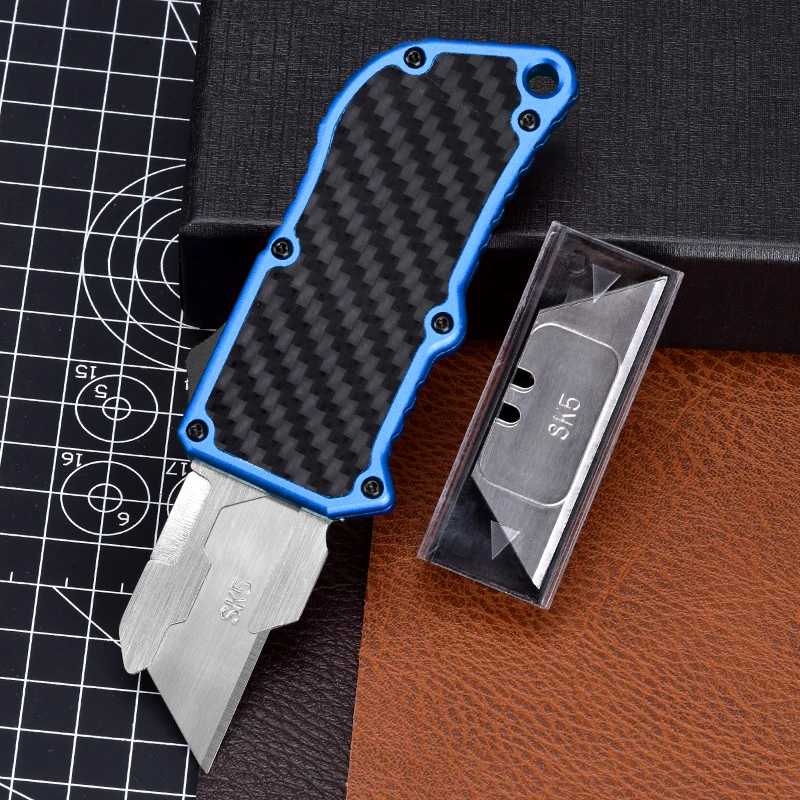 EDC Pocket Knives Blue SK5 Blade Carbon Fiber Handle Knife Utility Tool OTF Home Camping Cutting Paper Demolition Express Knifes