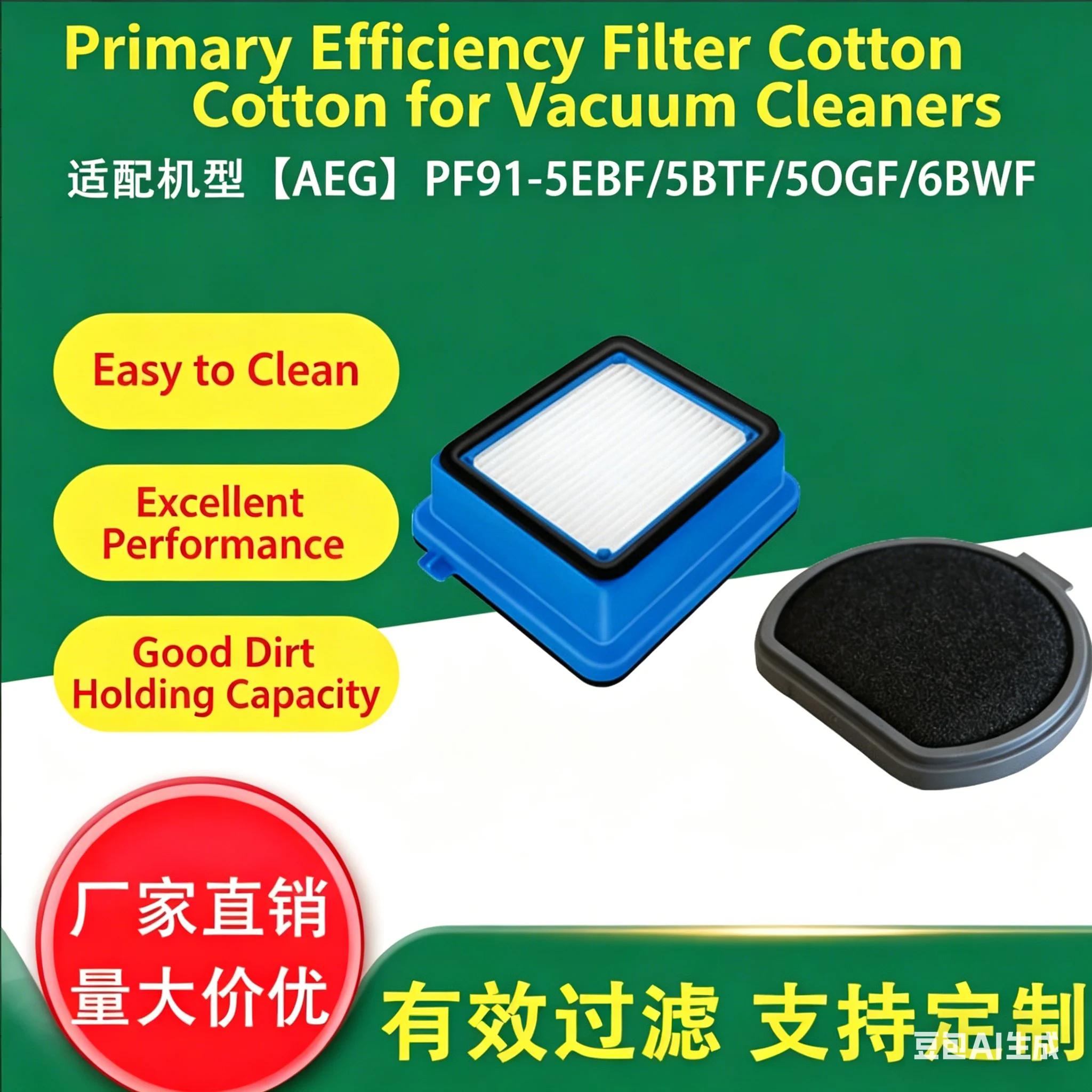 

2 Pack Washable Vacuum Filter Replacement for AEG PF91-5EBF/5BTF/50GF/6BWF, High Efficiency HEPA & Pre-Filter, Remove PM2.5 Dust