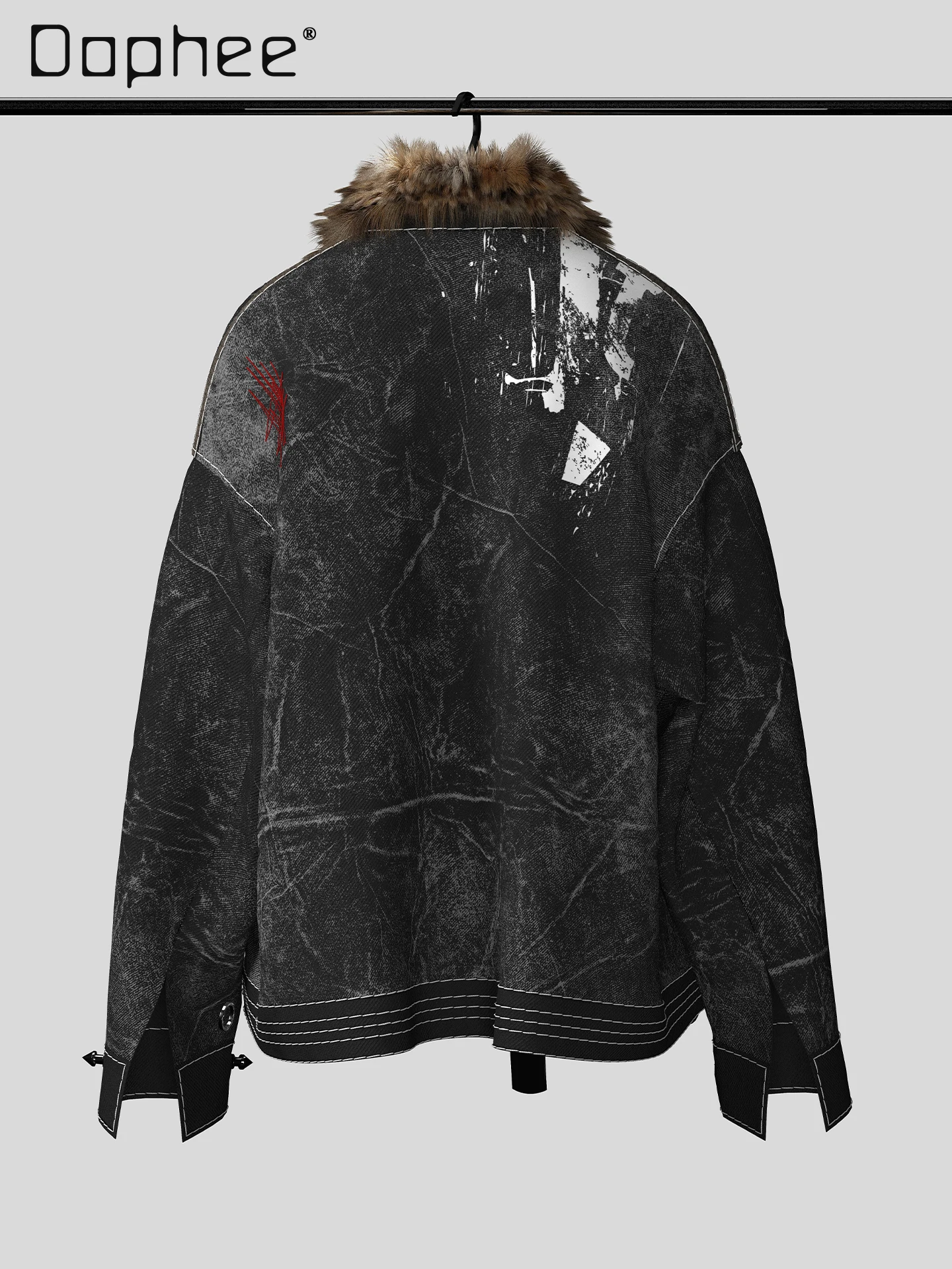 2025 Autumn New American Retro Washed Denim Shirt High Street Personality Trendy Printed Rivet Patchwork Loose Jackets for Men