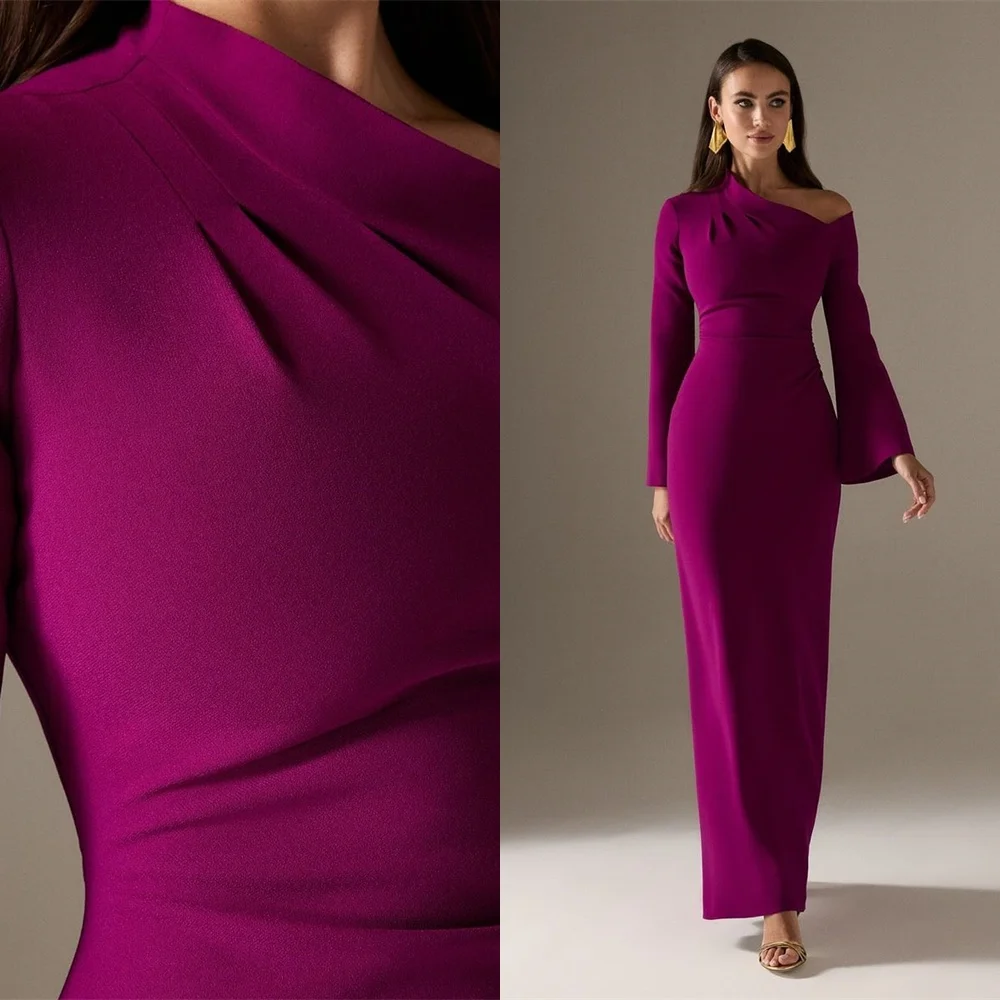 

Нежное розовое вечернее платье из джерси по индивидуальному заказу, элегантное коктейльное платье с вырезом лодочкой и длинными рукавами, современные платья знаменитостей