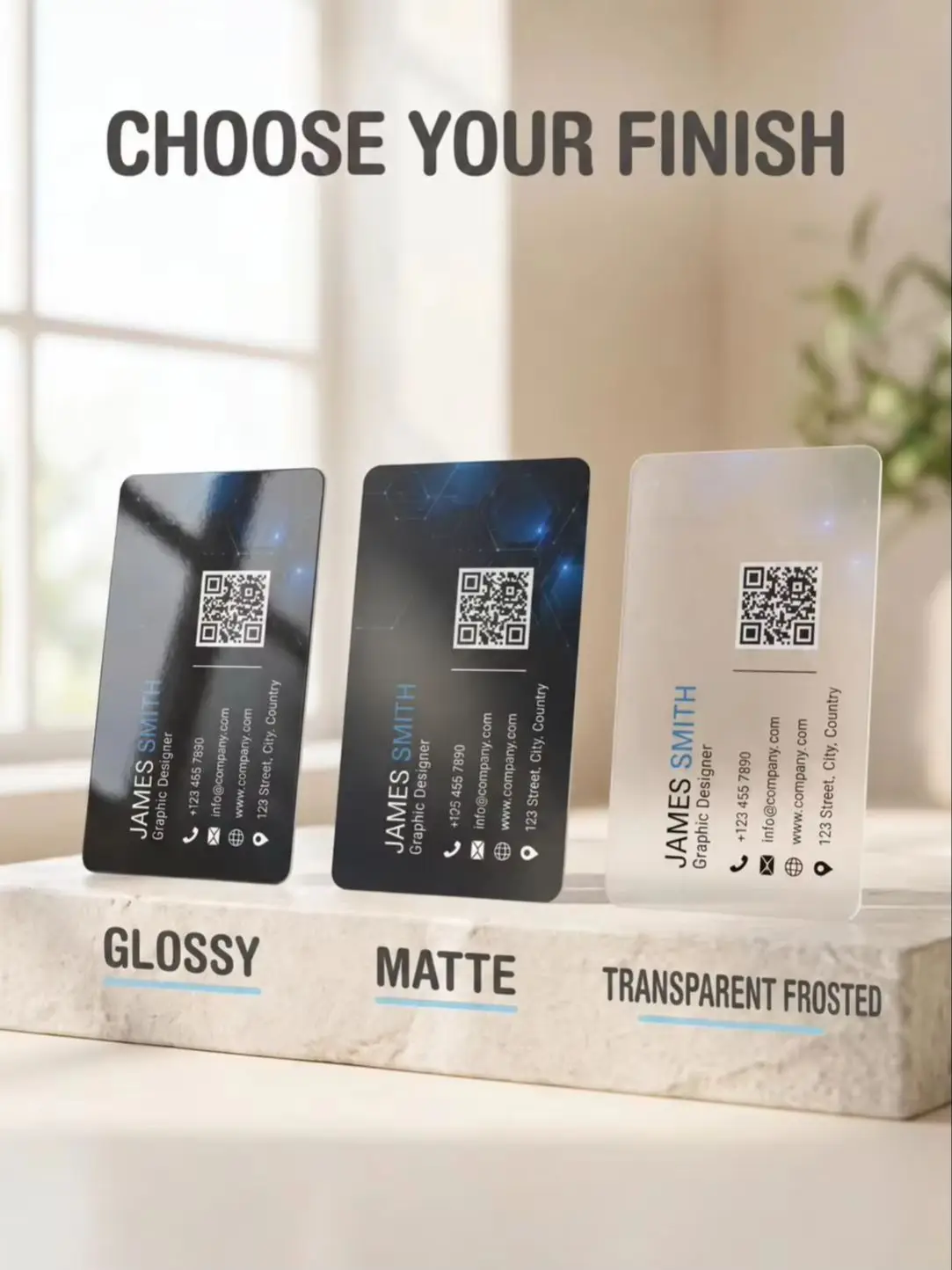 Wizytówki PVC na zamówienie z personalizowanym logo, zdjęciem, tekstem, kodem QR, plastikowe wizytówki wodoodporne, matowe, błyszczące, frosted, 85x54mm — zdjęcie produktu 7