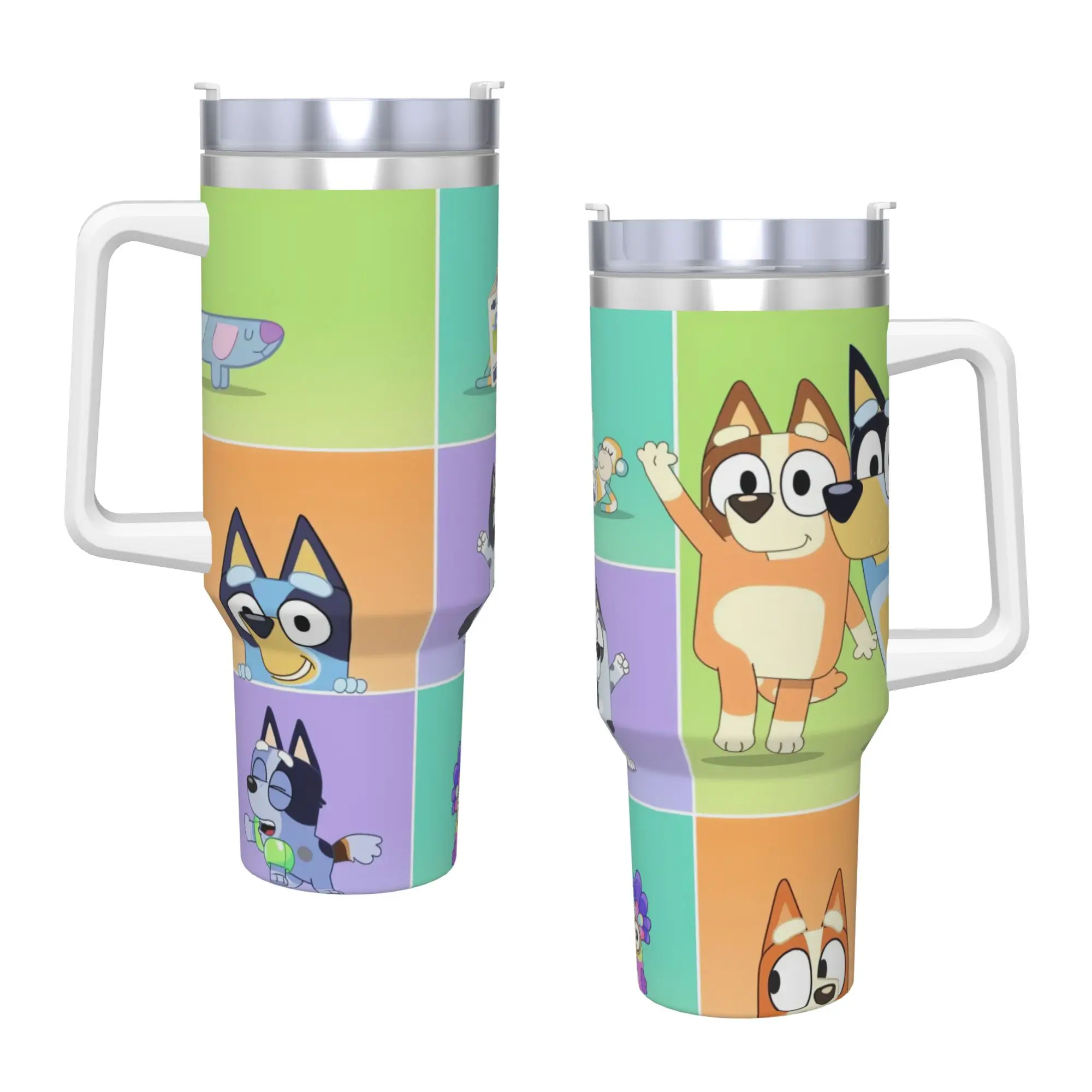 Cartoon Blueey Cute Dog Tumbler With Handle  Driving Car Mugs 40oz Coffee Mug Leakproof Cold Drink Milk Tea Water Bottle