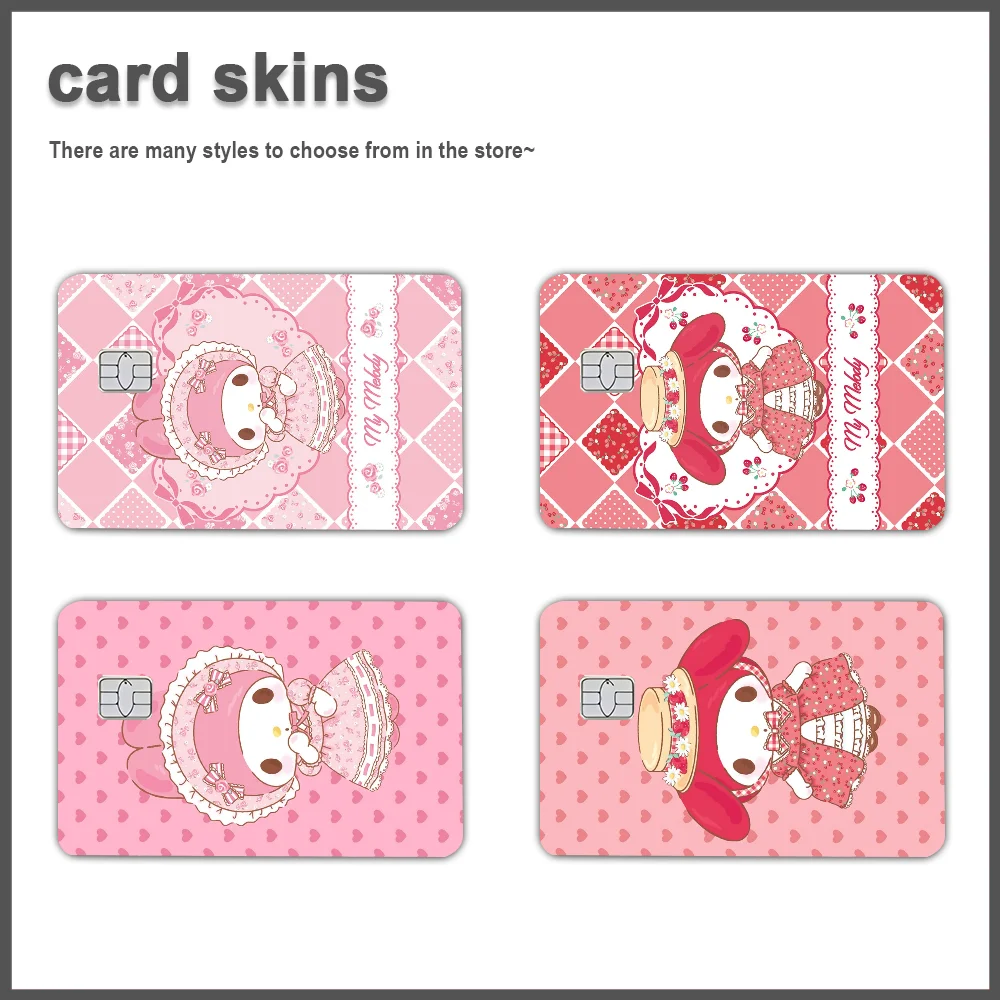 

4pcs PVC Card Skin Credit Card Cover Decoration Self-adhesive Protective Film Cute Melodys Strawberry Rose Pink Card Stickers