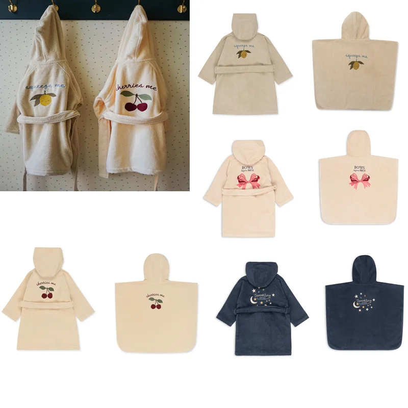 2026 Baby Girls Children's Sets Kids Soft Bathrobe Hooded Toddler Towel Blanket Boy Lemon Cherry Pyjamas Sleeping Swaddle Wrap