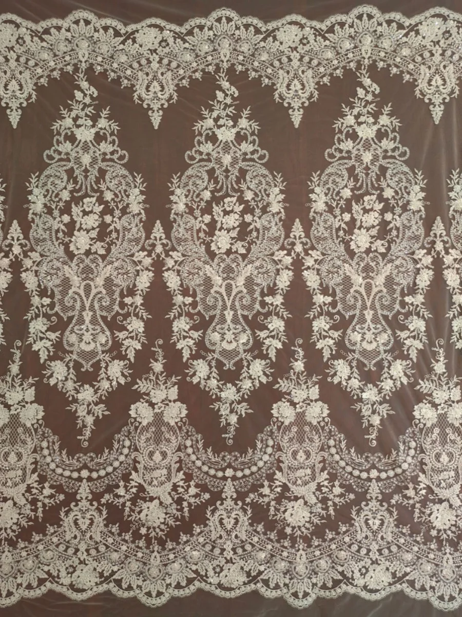 

High Quality Luxury Silver Sequin Embroidery Soft Lace Tulle Floral Leaf Design Dress Material for Wedding Dresses And Women'...