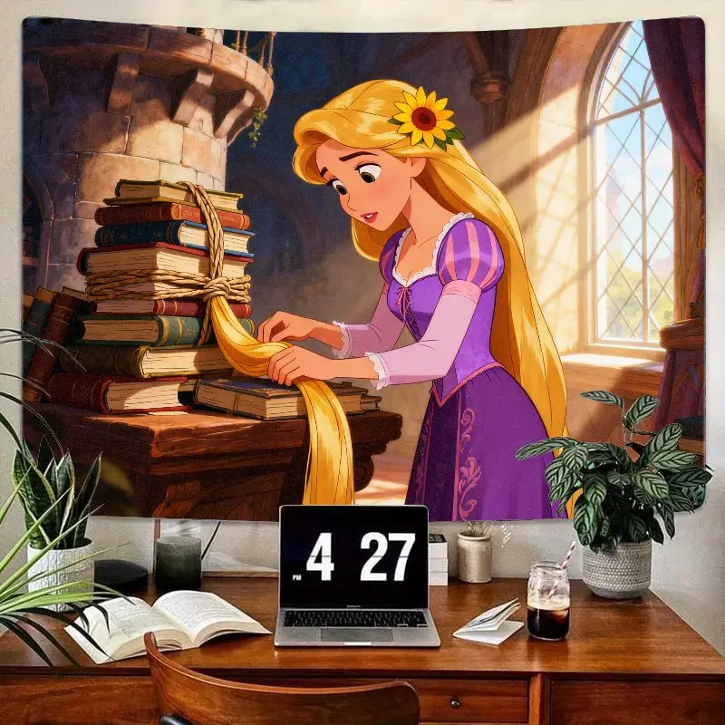 

1PC Disney Tangled Rapunzel Princess Tapestry, Fairytale Cartoon Aesthetic Wall Art, Polyester Home Decor for Bedroom Living Roo