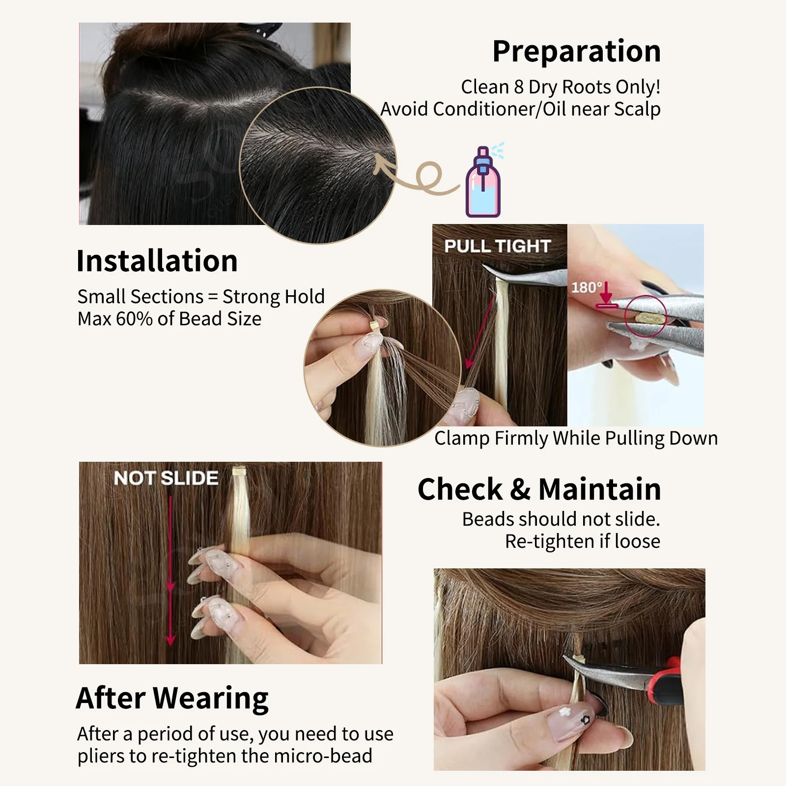 Micro Loop Hair Extensions 100% Human Hair Jet Black 18 Inch 50g 50 Strands Micro bead Strand Hair Extensions Natural Black view 4