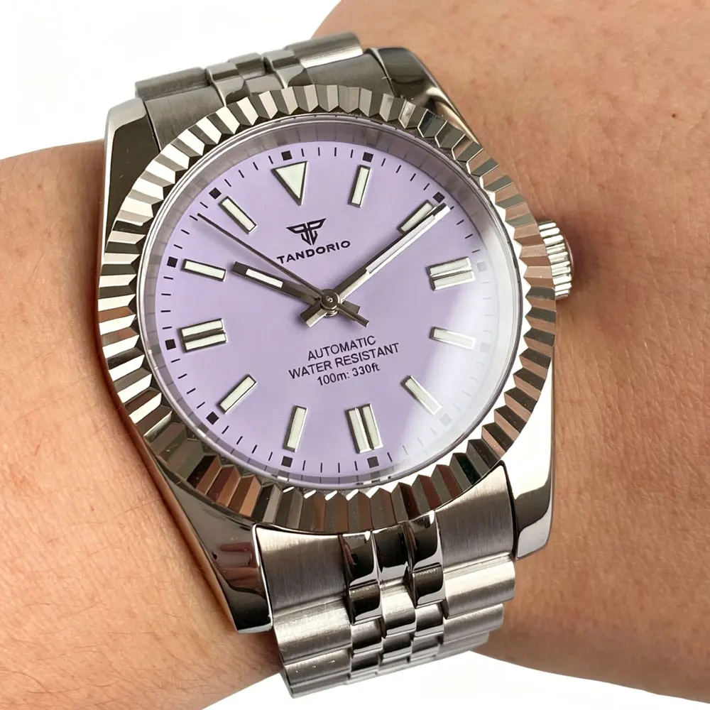 36mm/39mm Tandorio Fluted Bezel Automatic Watch Asia2824 Miyota8215 Movement Stainless Steel 100M Waterproof Men's Dress Watch