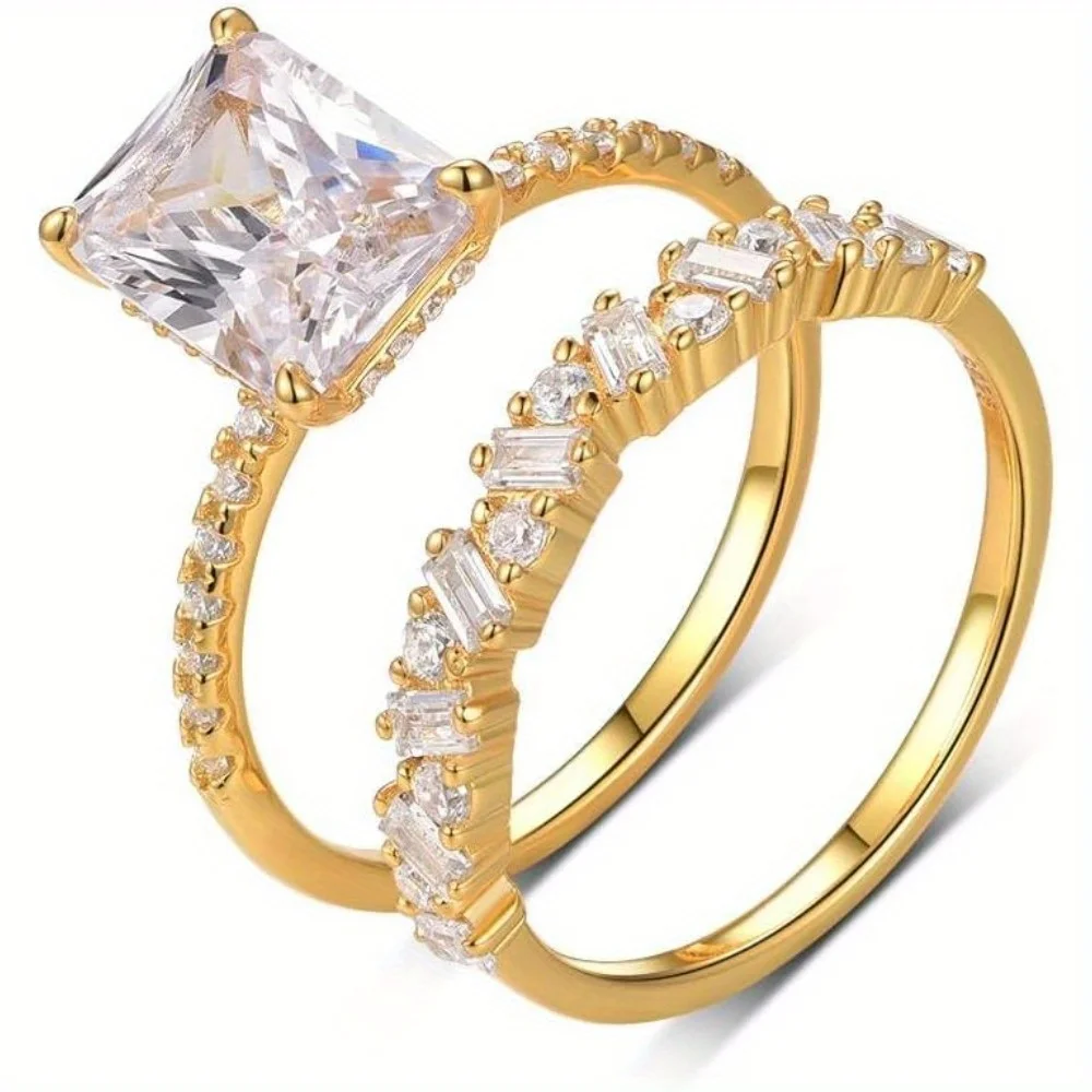 

S925 Sterling Silver 3CT Moissanite Ring Set Fine Jewelry 18K Gold Plated Suitable for Anniversary and Wedding Jewelry Gifts