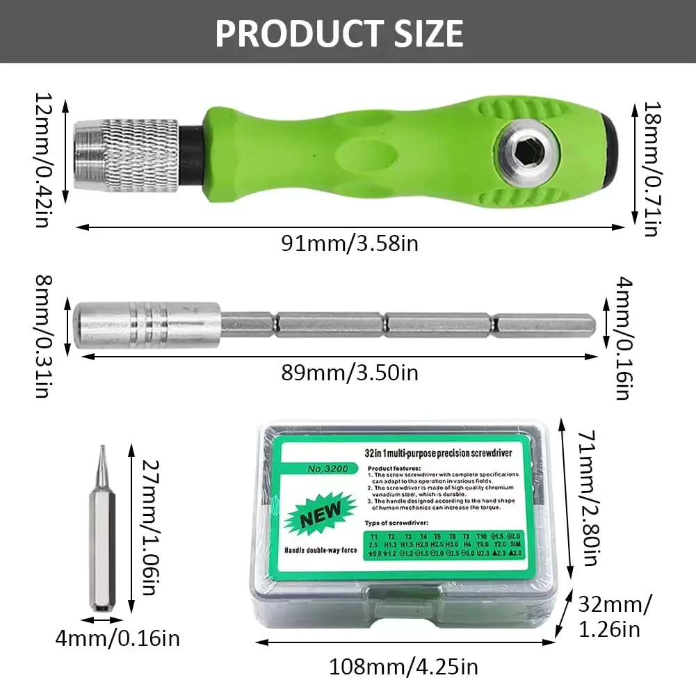 32 in 1 Multifunctional Screwdriver Set with 30 PCS Torx Phillips Magnetic Screw Driver Bits Mini Repair Tool for Phone Watch PC