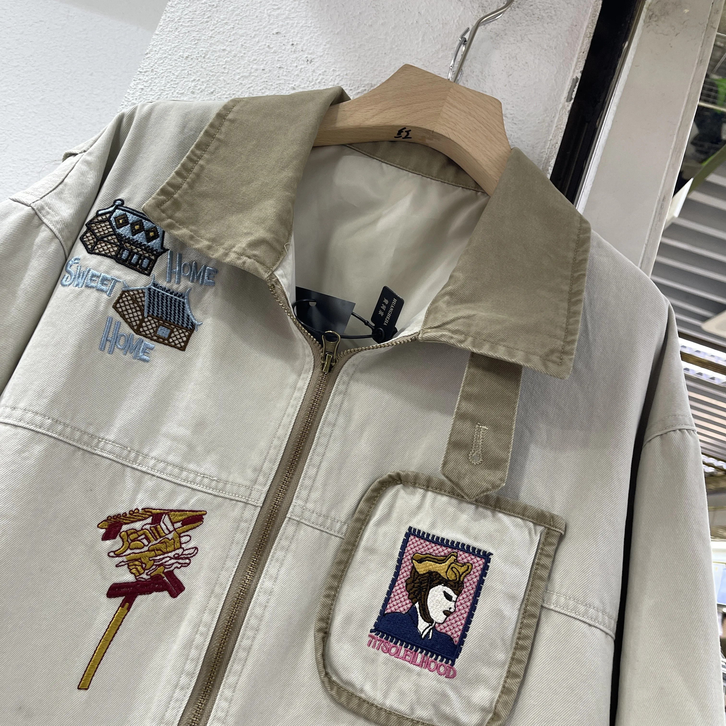 2025 New Designer Nomadic Style Contrast Color Cartoon Embroidery Pattern Lapel Jacket Loose Coat Women Autumn Jacket