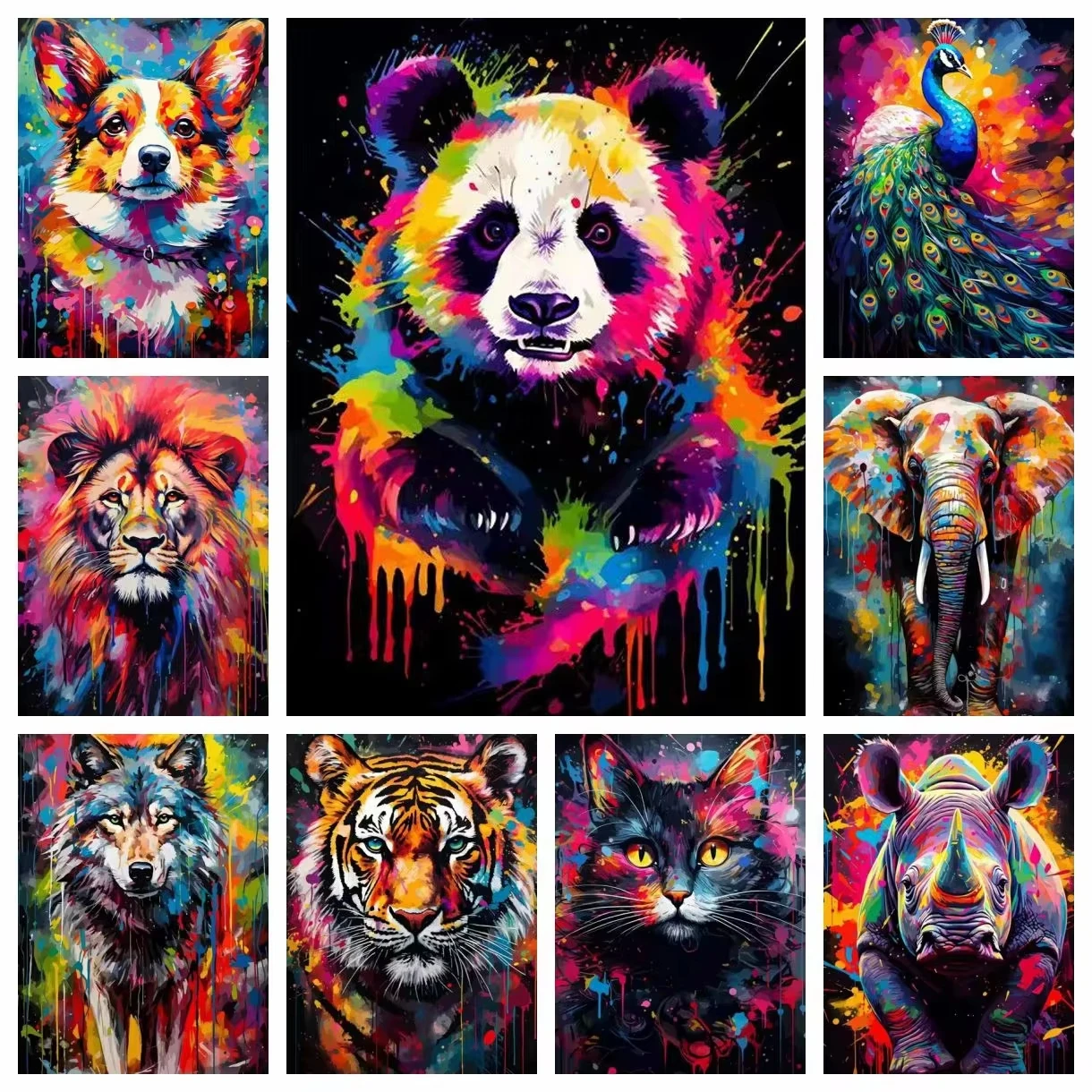 Jigsaw Puzzle 1000PCS Colorful Watercolor Wild Animals Collection Owl Panda Lion Tiger For Adults Stress Relief Relaxing Gift