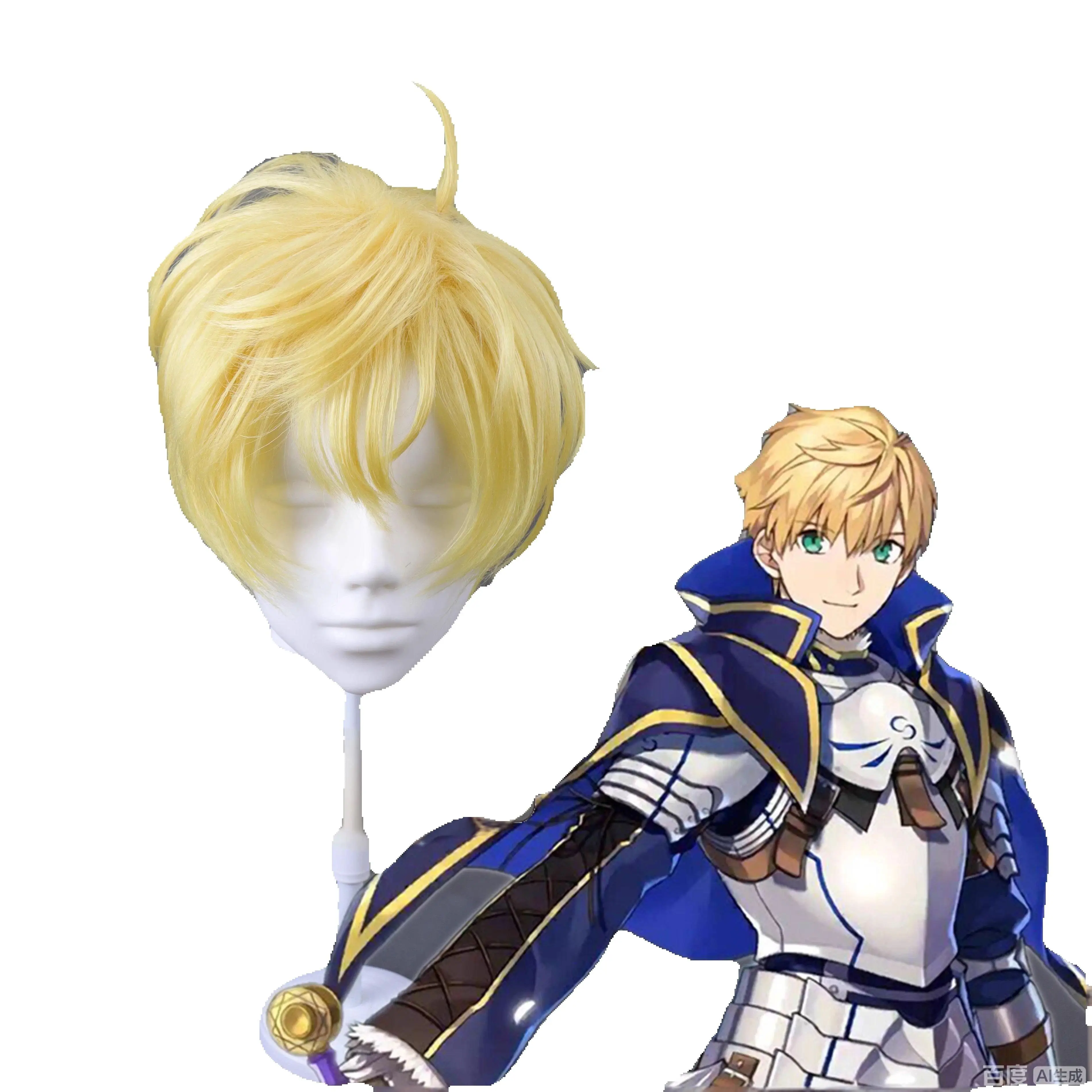 Blonde Short Layered Cosplay Wig with Side Part Tuft Heat Resistant for Medieval Knight Legend Costume