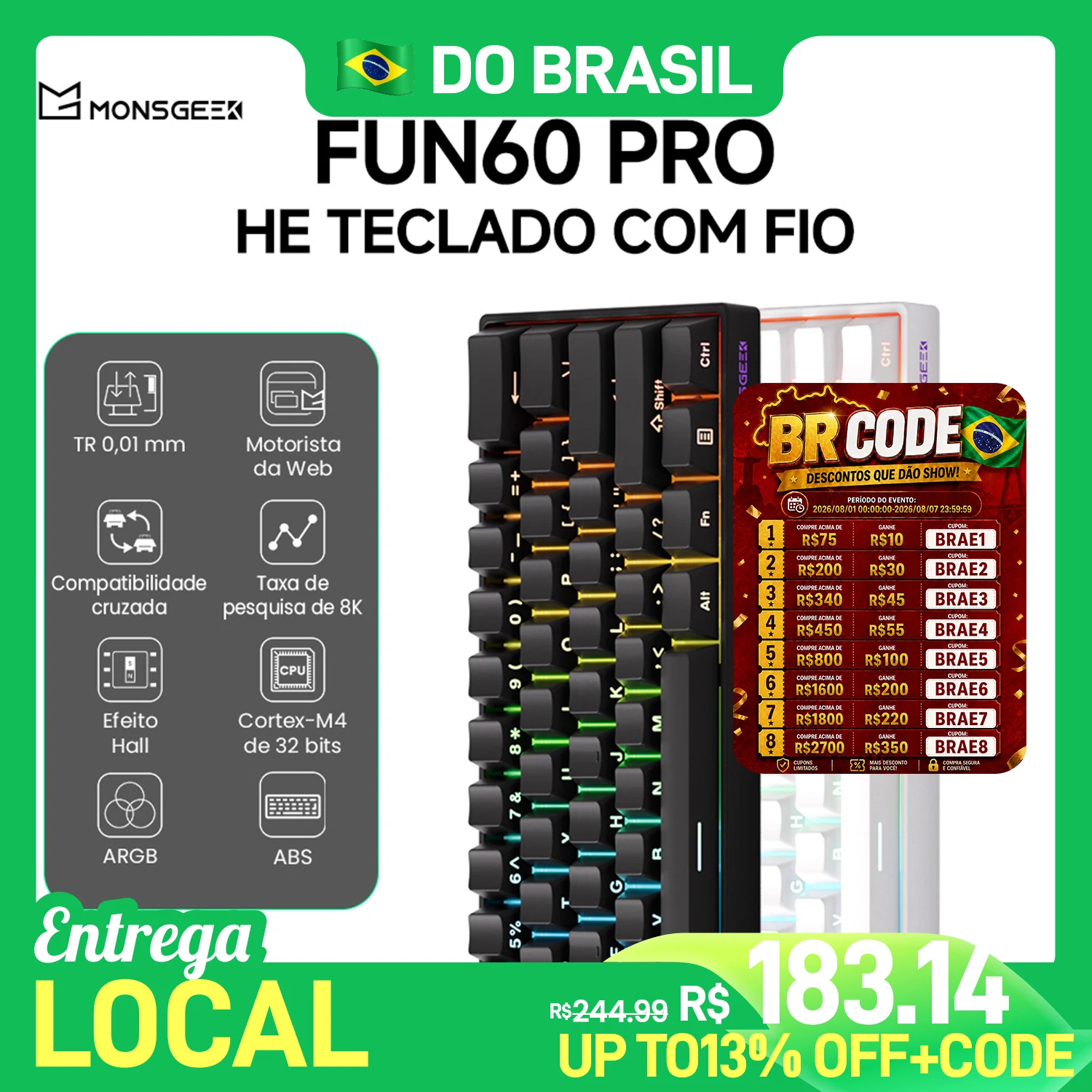 Teclado Magnético MonsGeek Akko Fun60 com fio RT 0.01mm 0.125ms 8000hz fun60pro fun 60