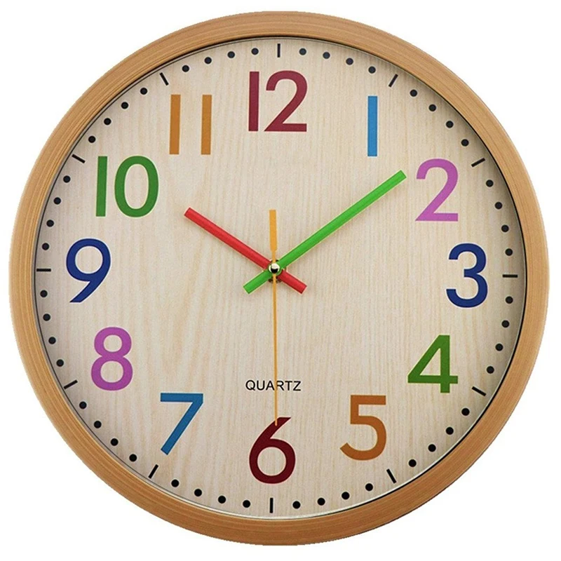 Silent Non Ticking Kids Wall Clock, Battery Operated Colorful Decorative Clock for Children Nursery Room Bedroom School