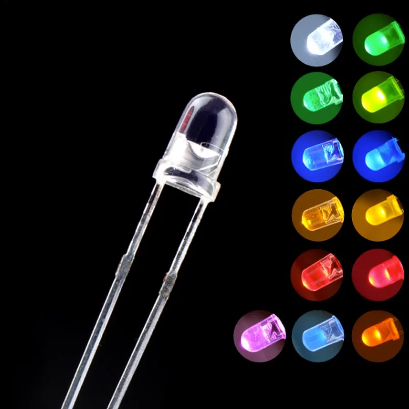 100PCS Led lamp bead 5 mm Bai Honghuang blue, green, purple orange light F5 instructions into 5 mmled light-emitting diode