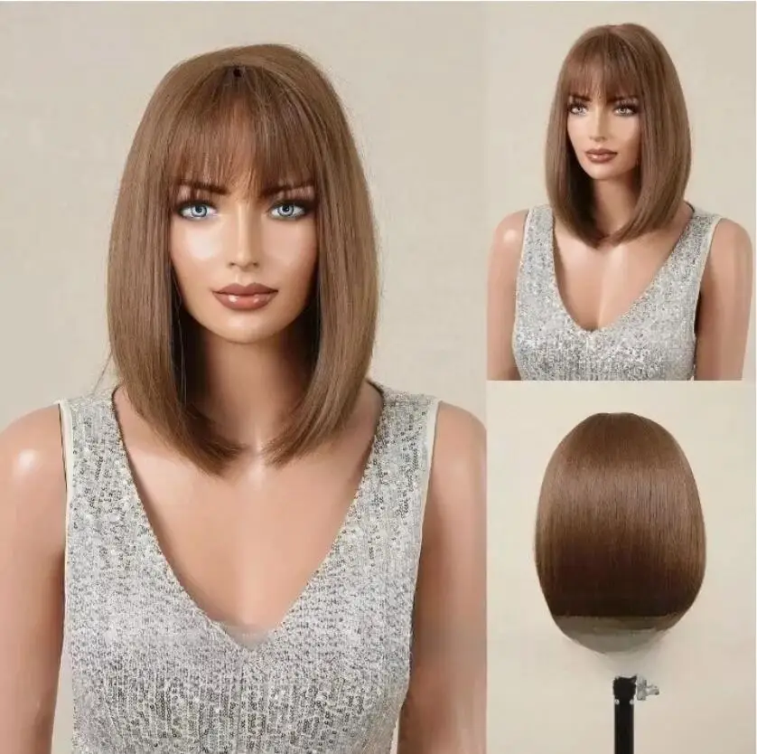 Brown Hair Wigs Women Shoulder Length Synthetic Wigs Cosplay Hair Full Wig Wigs