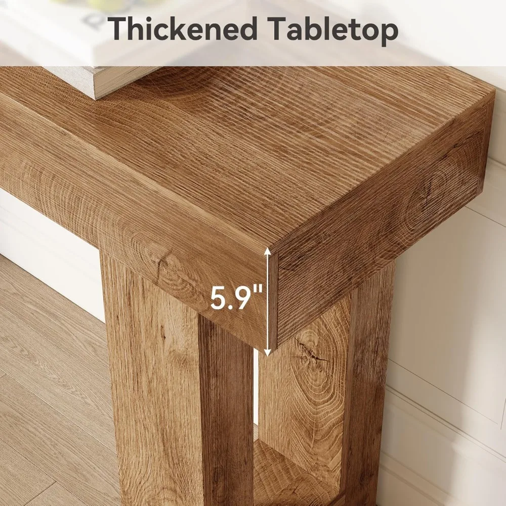 Little Tree 63 Inches Long Console Table For Entryway, Sofa Table Behind Couch, Wooden Entry Table Foyer Hallway Table, Industri