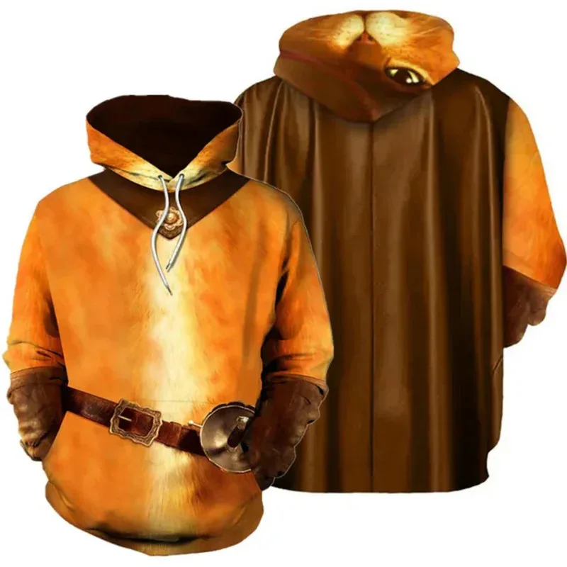 Gatto In Boots Costume Cosplay Felpa con cappuccio T-shirt Casual Streetwear Ragazzo Pullover Gioco di ruolo Stampato in 3D con cappuccio Bambini Halloween