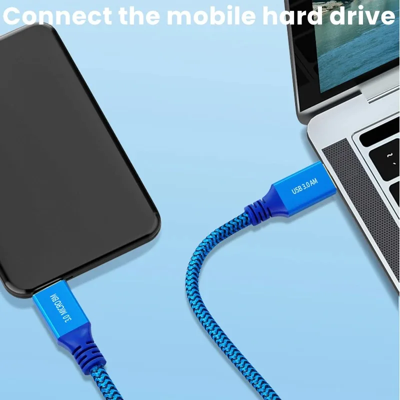 Micro USB 3.0 Data Cable Type A Male to Micro B Male Braid Cord Compatible with Samsung Galaxy S5 Note 3 Camera Hard Drive