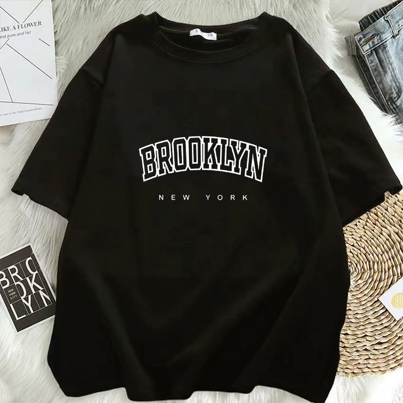 

Oversized Women Brooklyn Letter Print T Shirt Girl Graphic Harajuku Streewear Clothes Causal Female Y2K Tops Tee