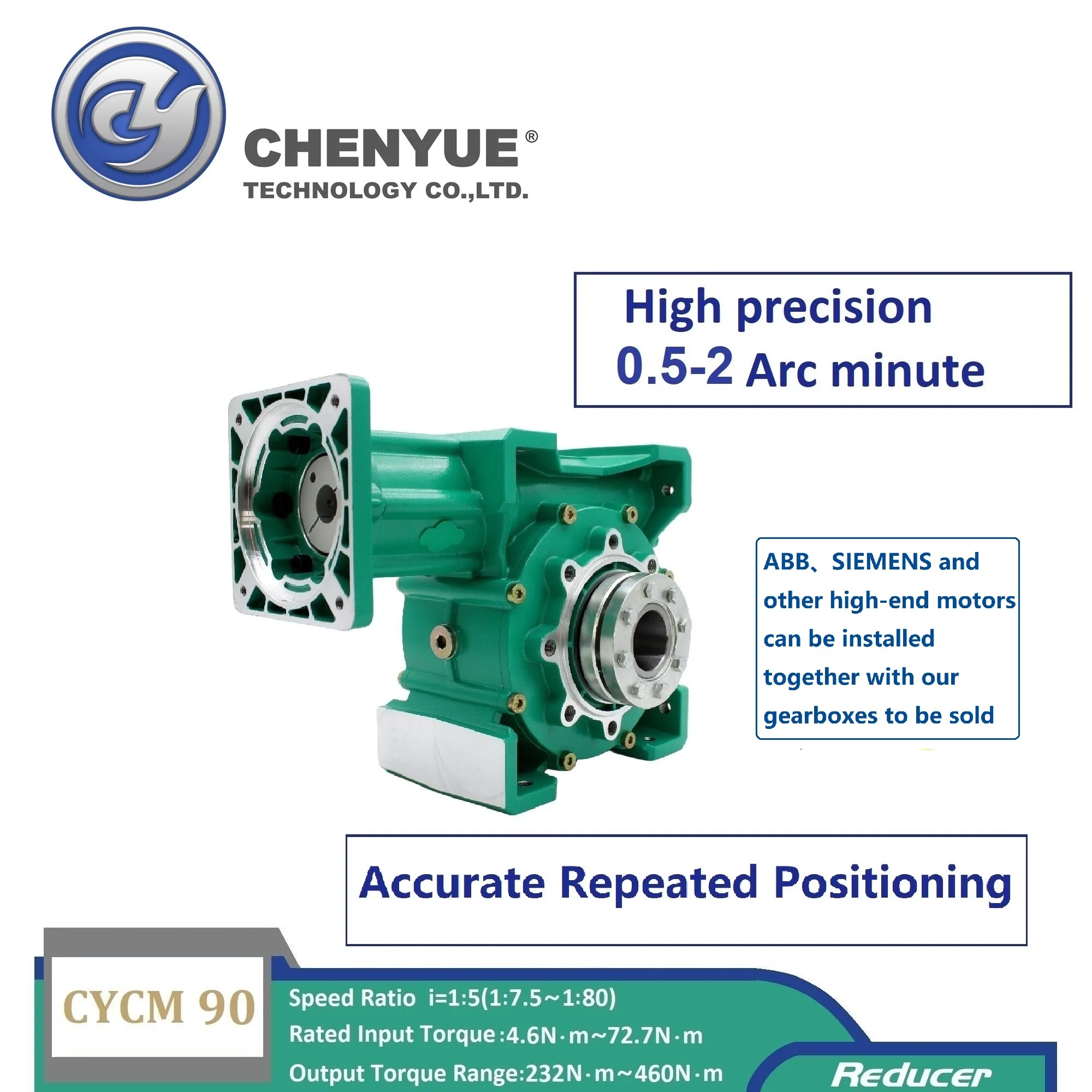 

CHENYUE Adjustable Backlash High Precision 0.5-2Arcminute Worm Gearbox CYCM90 Input 19/20/22/24/28 Output 40mm Ratio 5:1/80:1