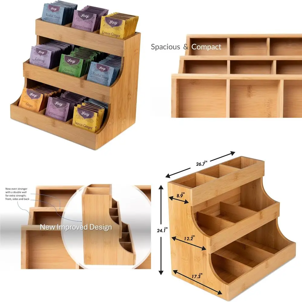 

Vertical Bamboo Tea Organizer - Large Capacity for 180 Tea Bags - Space-saving Wooden Storage Box - Ideal for Home, Kitchen, and