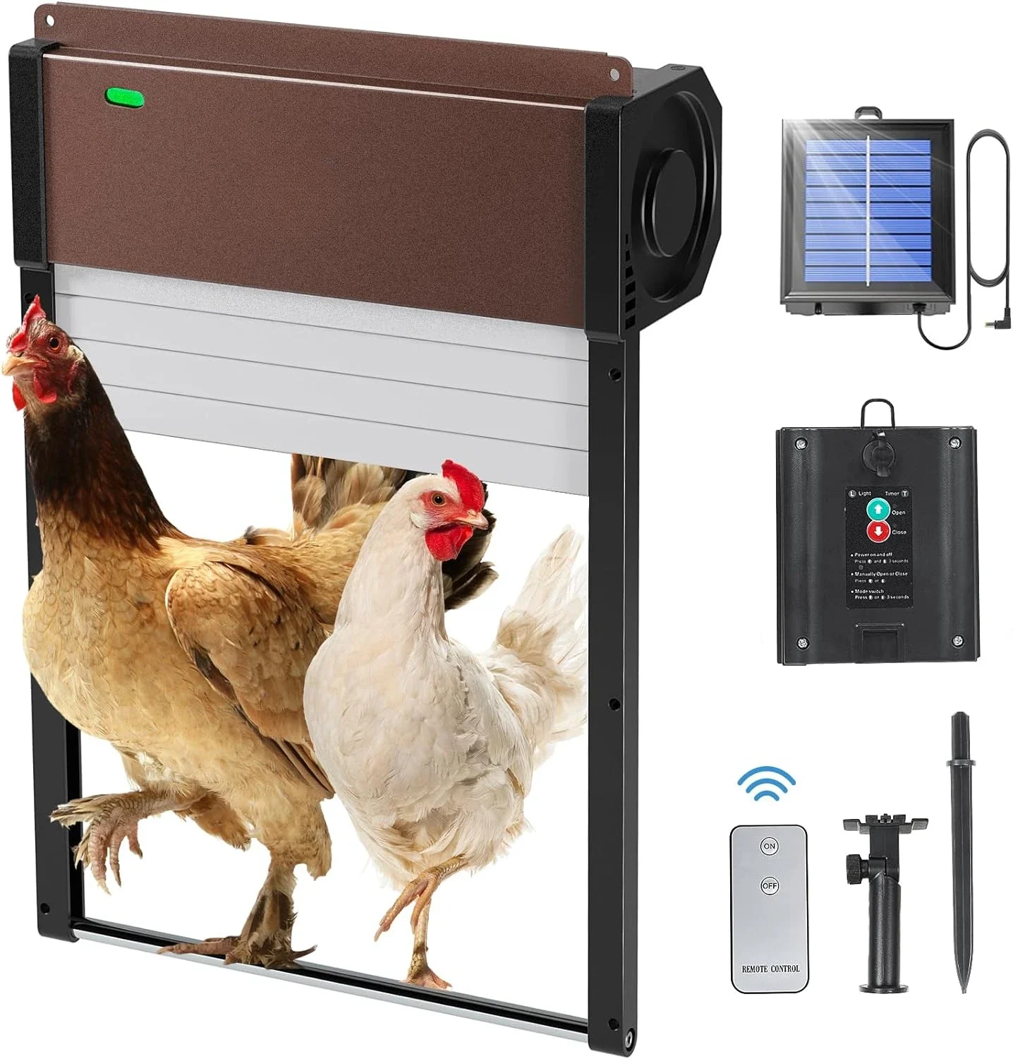 

Automatic Chicken Coop Door, with Timer Light Sensor and Remote Controls Full Aluminum Weatherproof Electric Chicken Coop Door