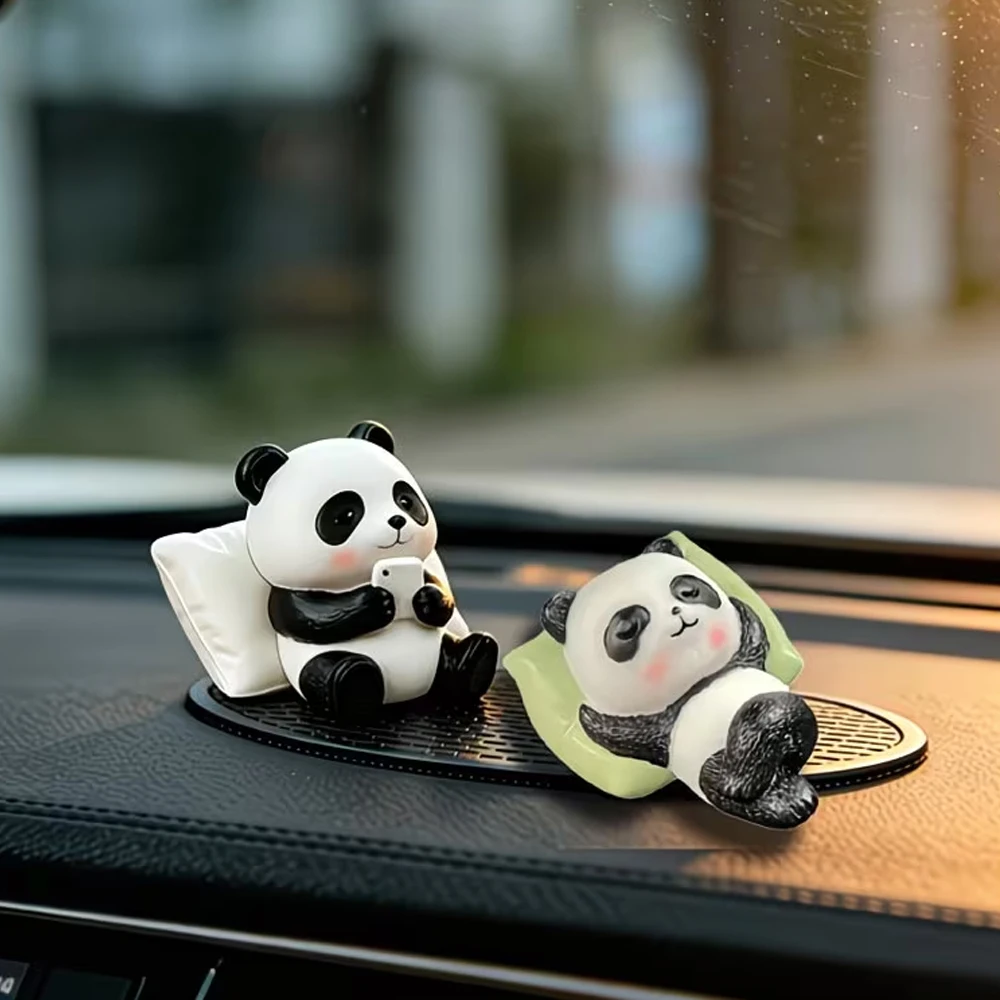 Cute Panda Figurines: One Is a Lively Panda Holding a Phone, and the Other Is a Sleeping Panda. Suitable for Car Decoration, Home Decoration, and Can Also Be Used as Holiday Gifts.