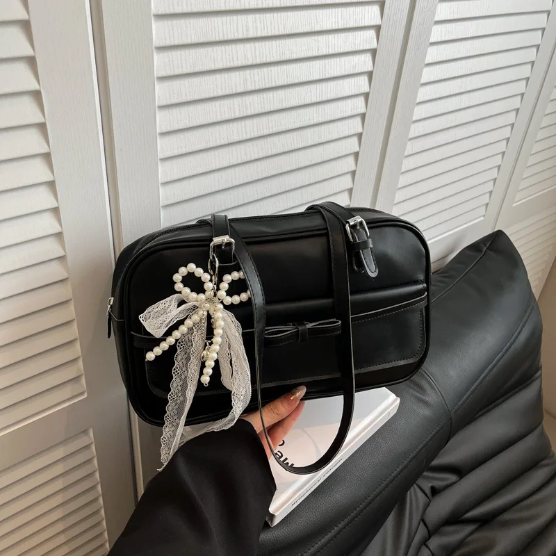 

Stylish Versatile Shoulder Bag For Women, Zippered Underarm Bag, Large Capacity Pillow Bag With Bow Decoration, Waterproof Tote