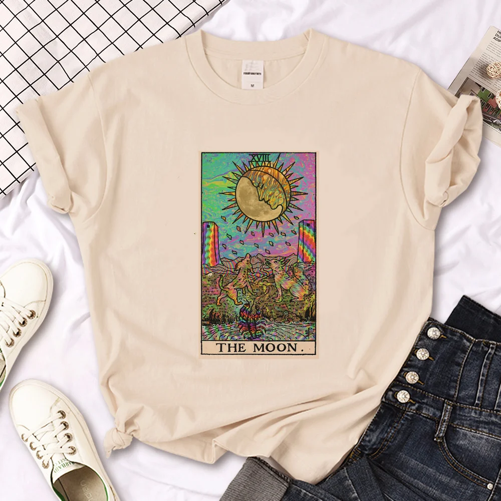 Witch Triple Moon Gothic Sun Top Women's Street Style Printed T-Shirt Y2k Apparel Summer Streetwear Graphic T Shirts Personality