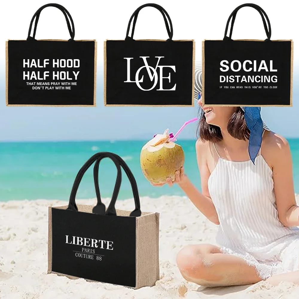 

Jute Bag Handbag Linen Shoulder Bags Sacks Jute Imitation Sacks Linen Bags Women Shopping Bags Laminated Bag Text Short Sentence