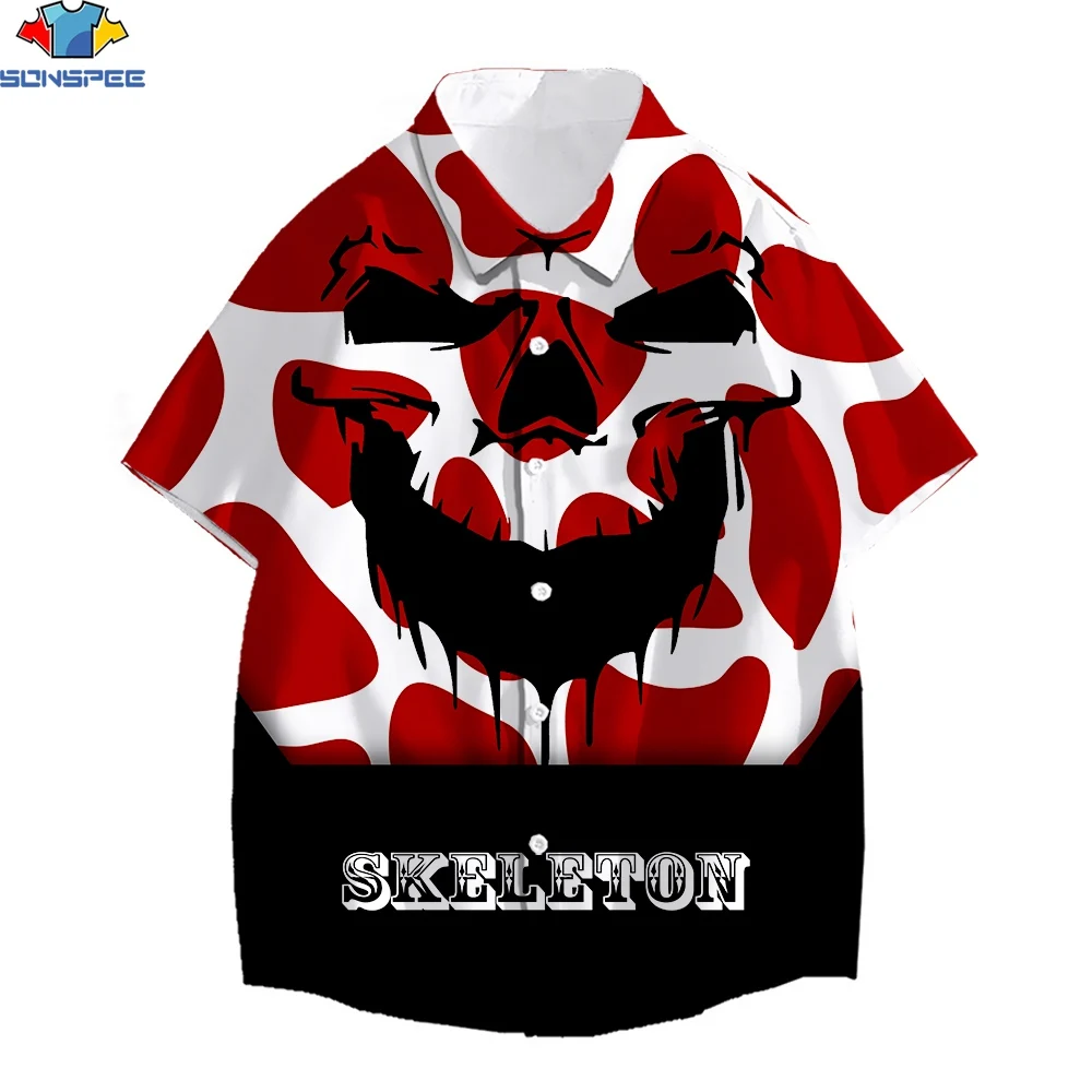 

Sonspee 3d Print Hawaii Shirt Skeleton Devil Scary Dark Polyester Street Hip Hop Harajuku Clothing Fashion Man's Shirt Women Top