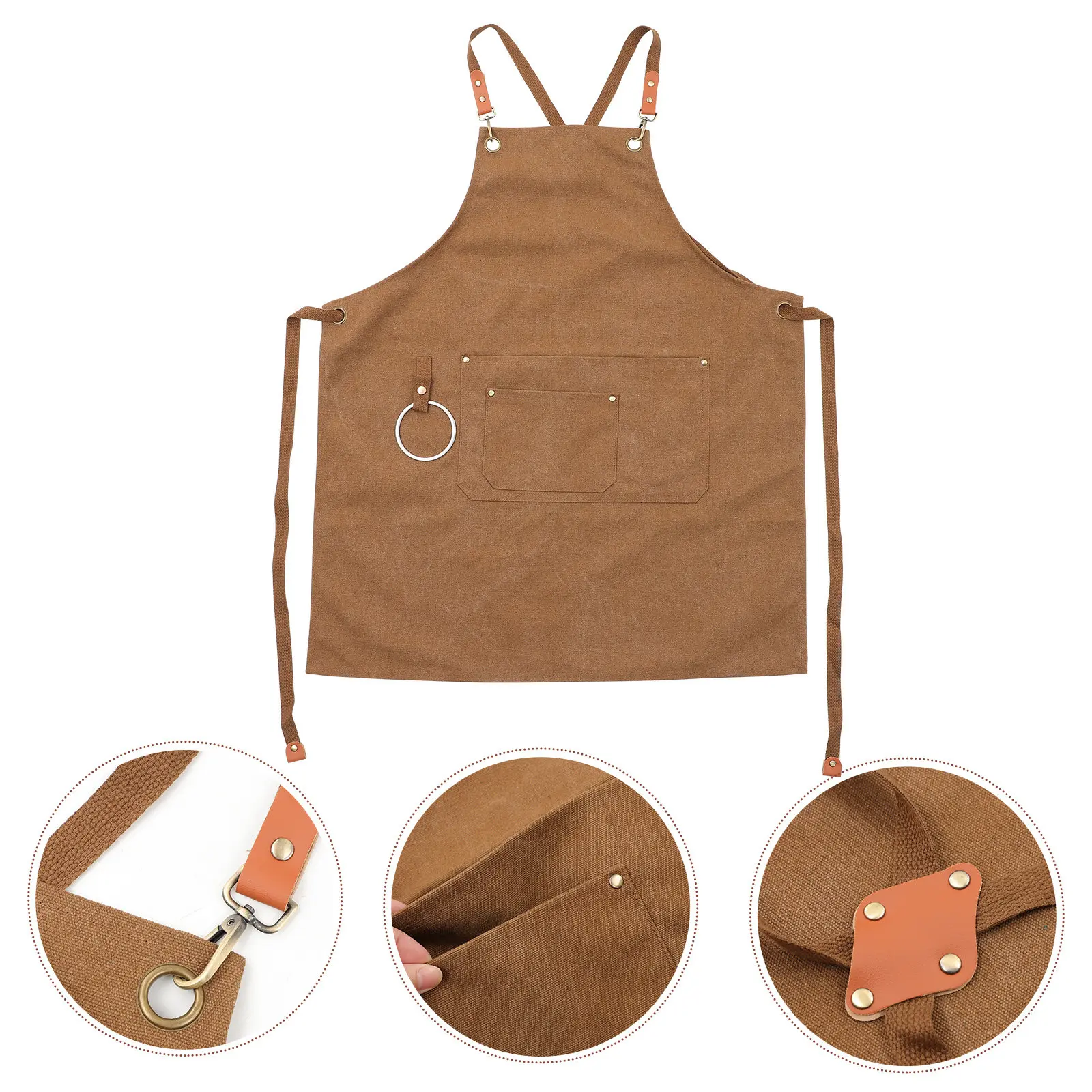

Premium Multi Pocket Kitchen Apron Thickened Washable Canvas Cross Back Bartender Apron for Men Women Stylist Hairdresser
