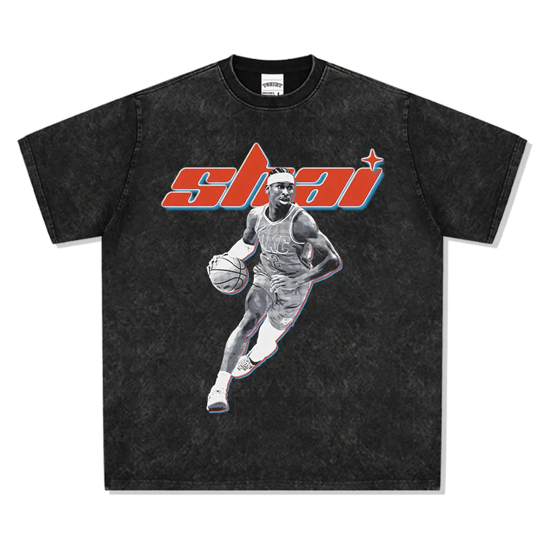 

2025 SGA Alexander Ball American Retro Print Trendy Brand Versatile Washed Pure Cotton Heavy Short-sleeved T-shirt