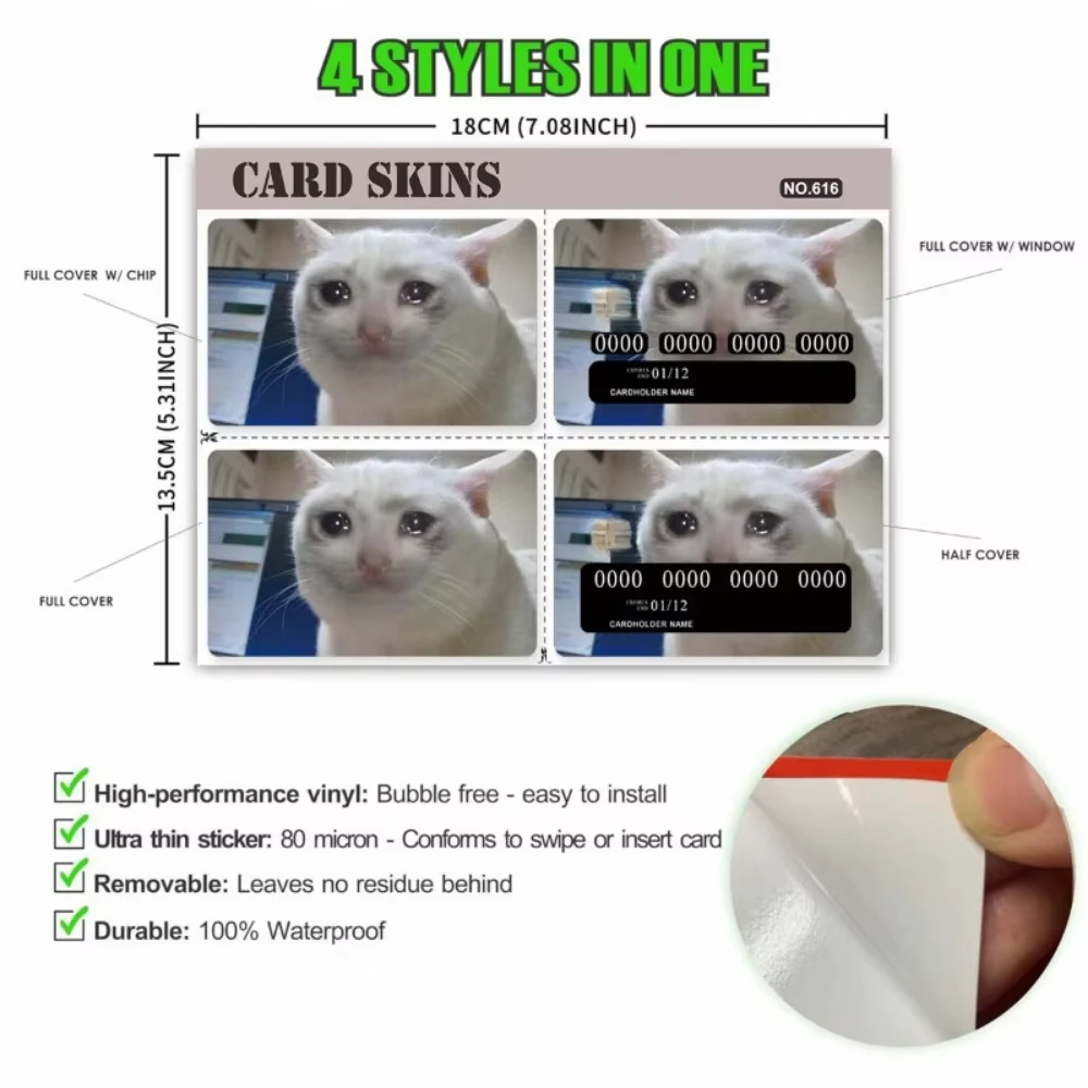 Sad Crying Cat Cute Expression Card Sticker Waterproof Decoration Small Core Car Film Skin Credit Card Protective Cover Decal