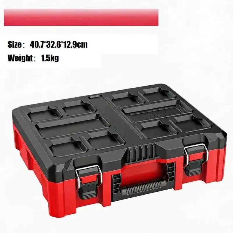 Multi-size Rugged Toolbox Portable Red Power Tool Storage Box,Suitable for Woodworking and Electrical Tools, Plastic Toolbox