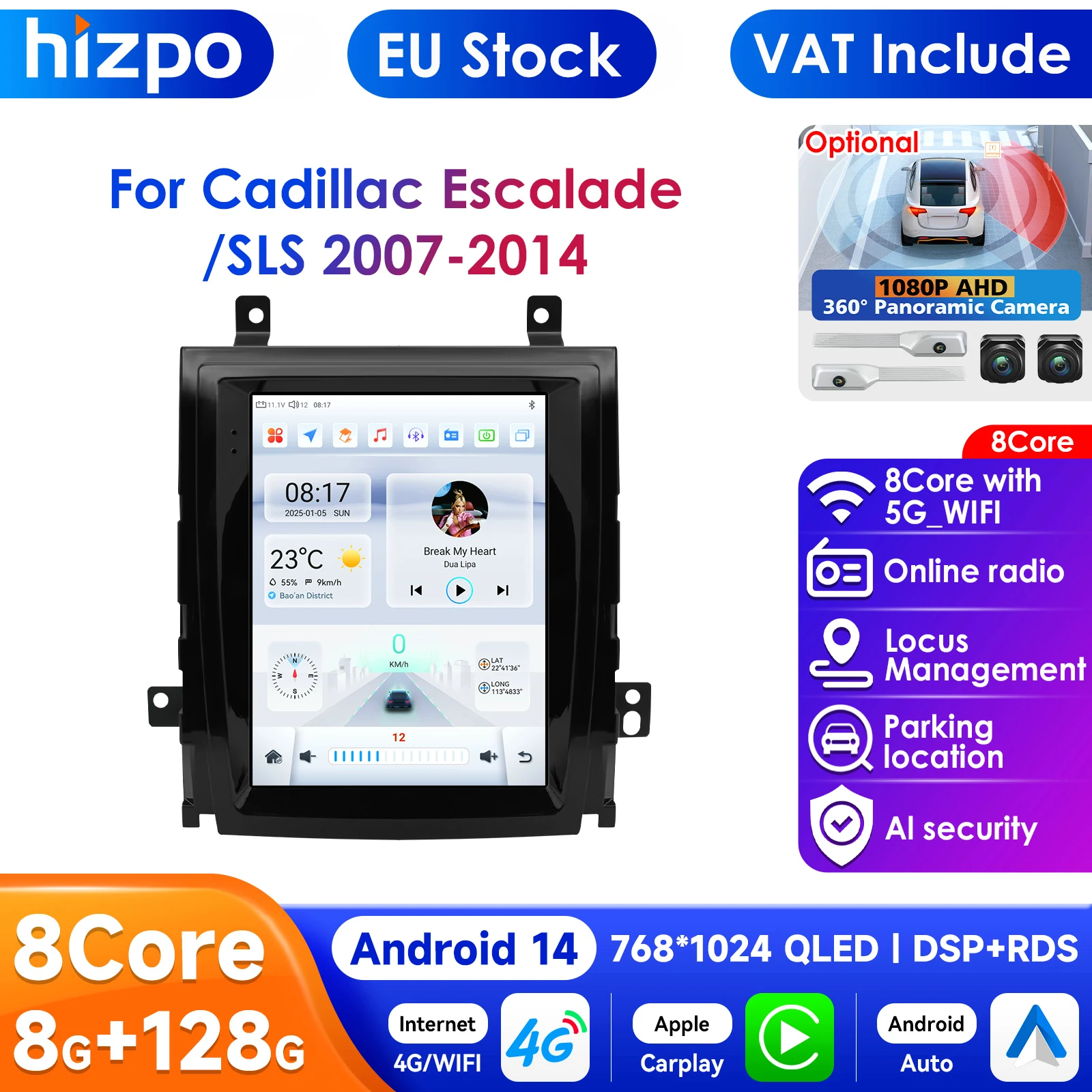 Hizpo Carplay 4G أنظمة AI أندرويد 14 راديو السيارة لكاديلاك إسكاليد /SLS 2007 - 2014 مشغل فيديو الوسائط المتعددة نظام تحديد المواقع Autoradio