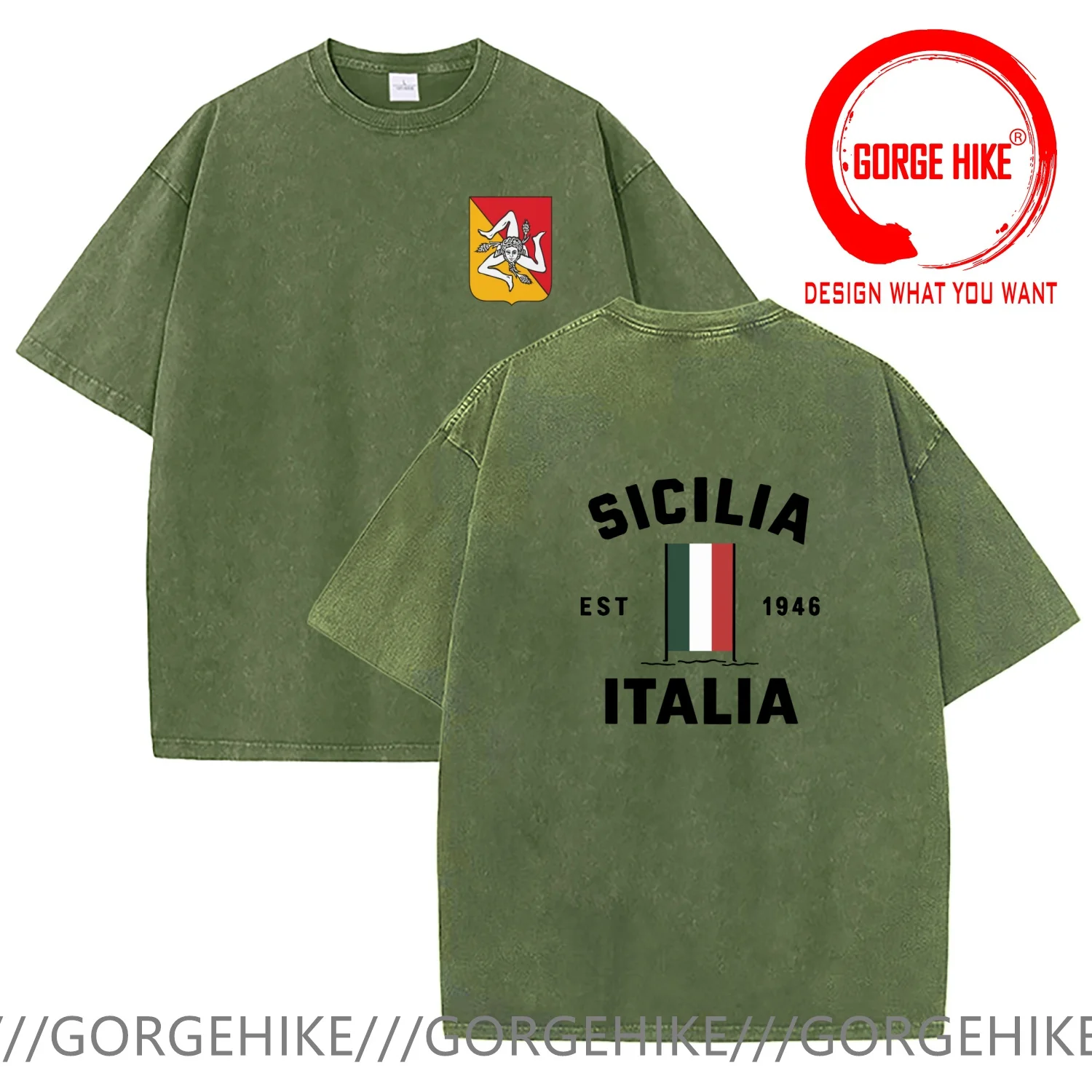 Vintage Washed Cotton T-Shirt Funny Designer Italy Italia Sicilia  T Shirt Men Fashion Trendy Casual Clothing Stylish Tops Tees