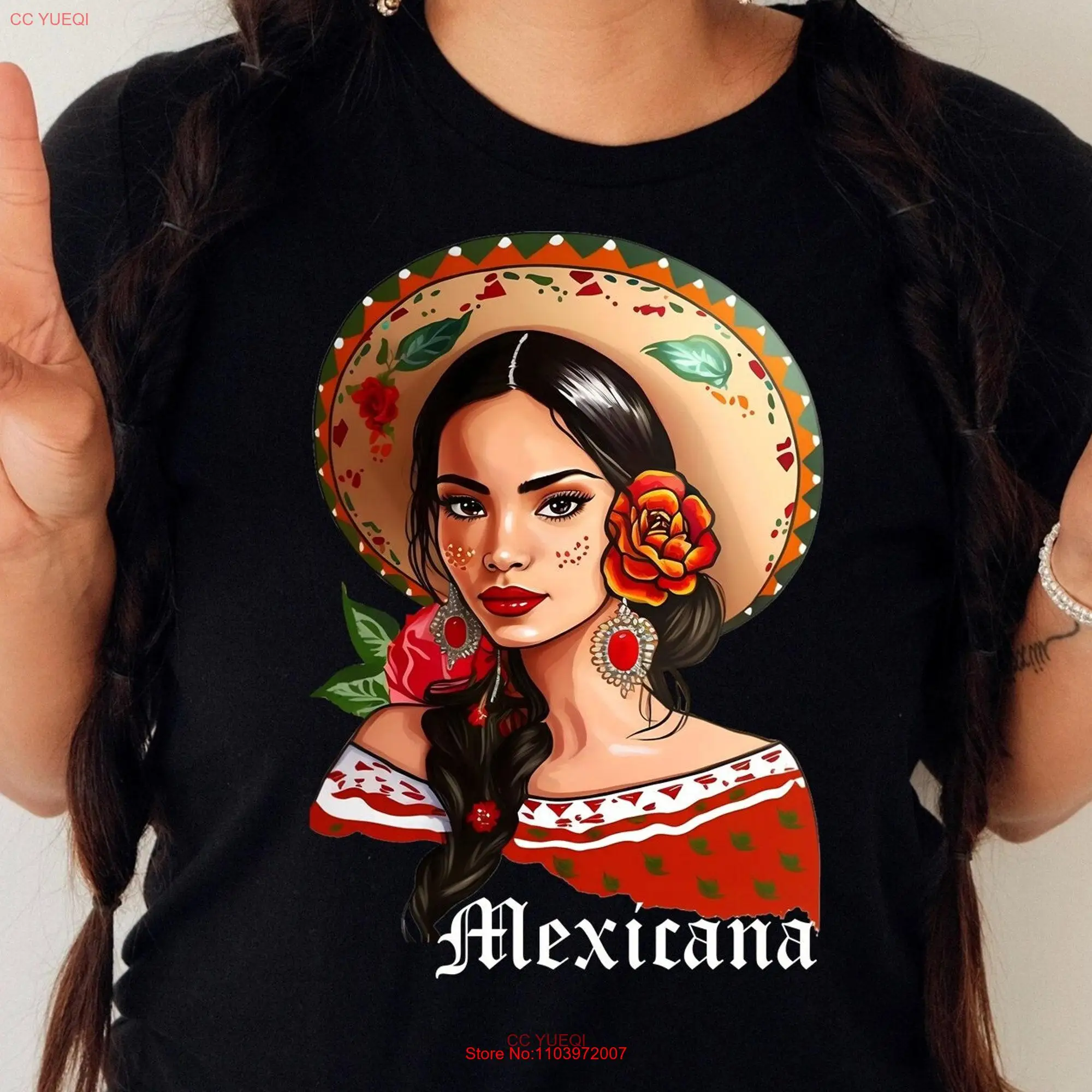 Футболка с цветочным принтом мексиканских женщин, рубашки с длинным или коротким рукавом