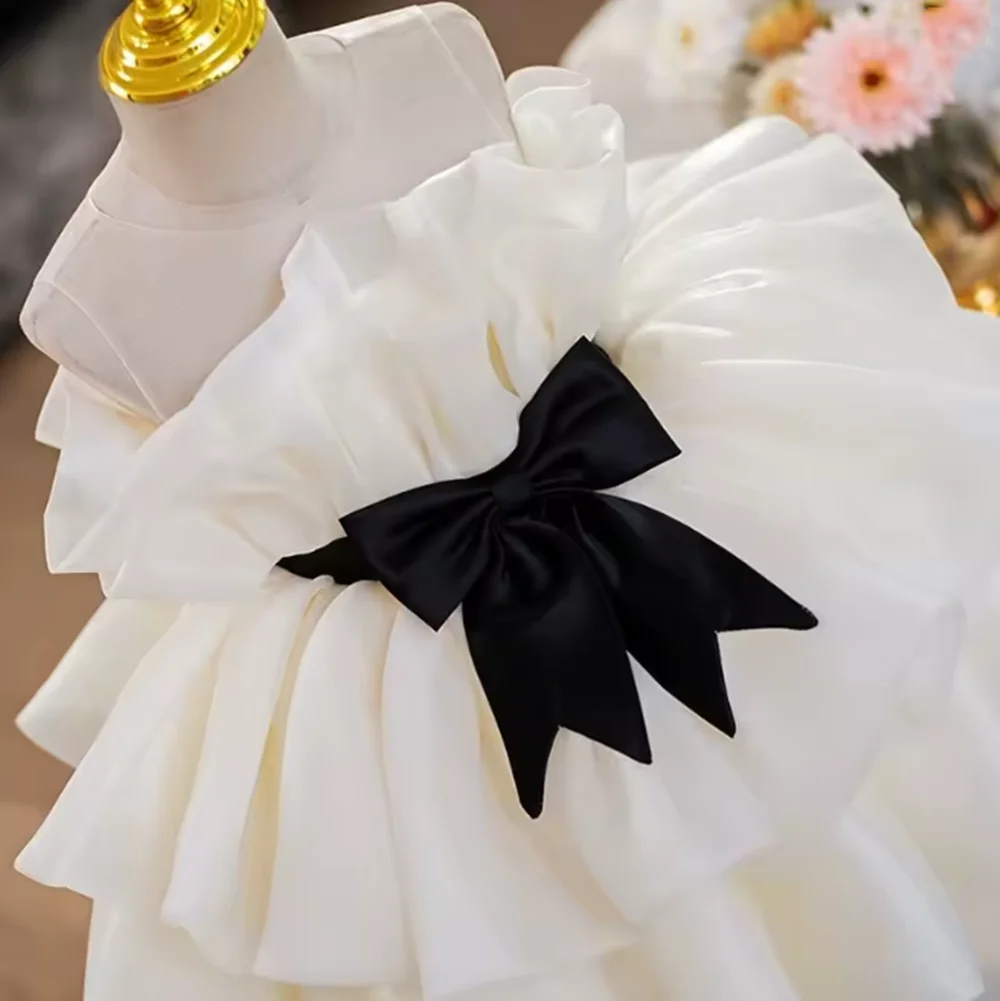 Puff babados céu azul flor menina vestido sem mangas mini a linha vestido para festa de aniversário de casamento primeira comunhão vestidos personalizados